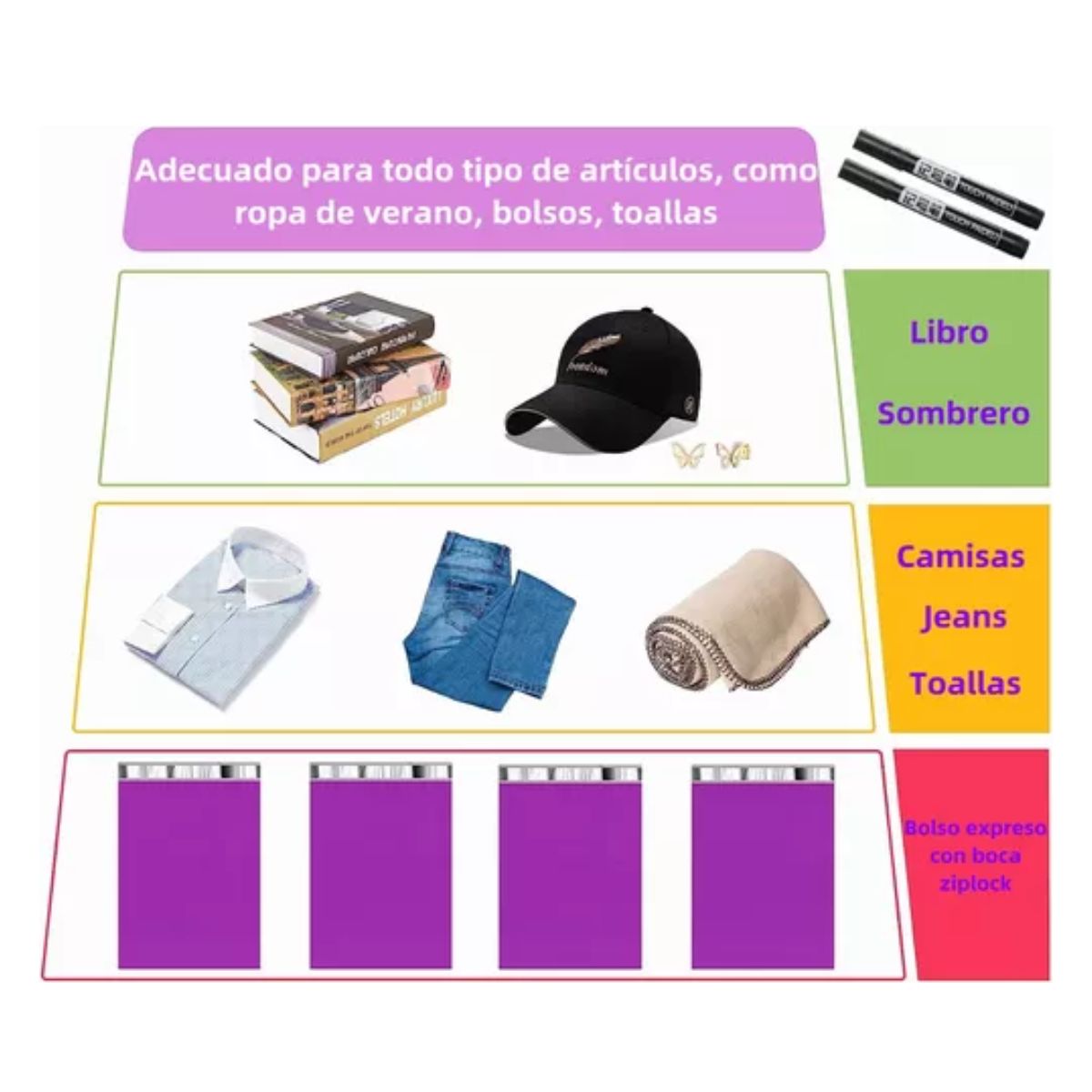 200 Bolsas Sobres Plástico Envíos Paquetería 25*35cm+2 Pluma Morado