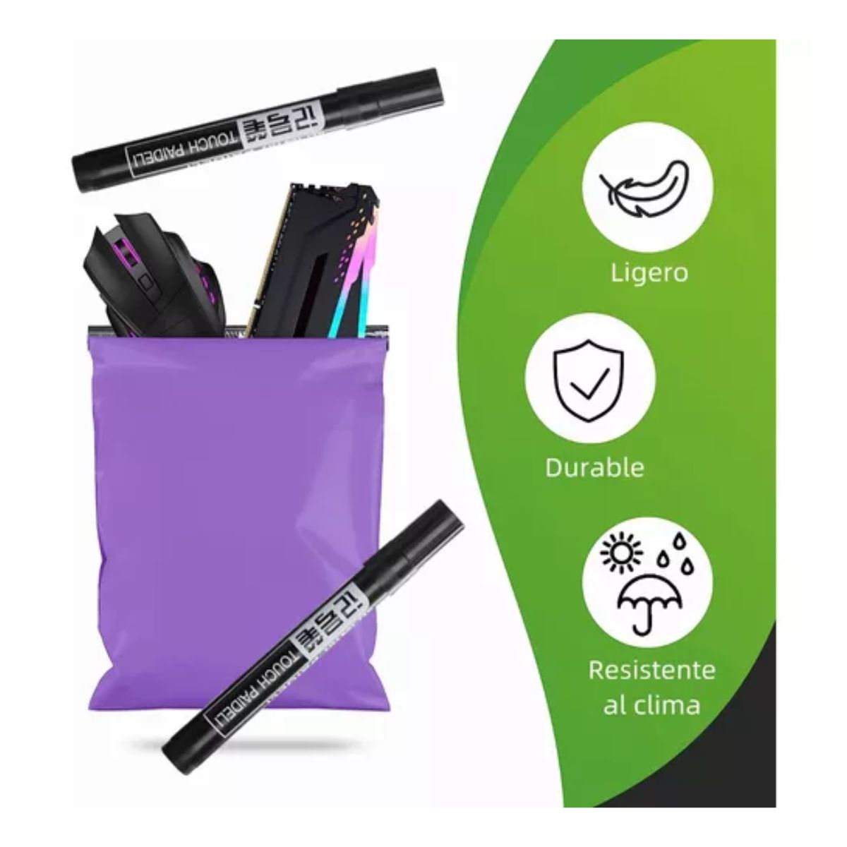 200 Bolsas Sobres Plástico Envíos Paquetería 25*35cm+2 Pluma Morado