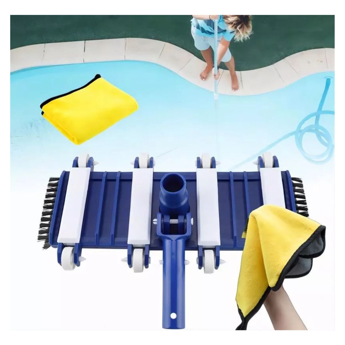 Aspiradora Cepillo Para Alberca Barredora 14 Inch Y 2 Toalla azul blanco