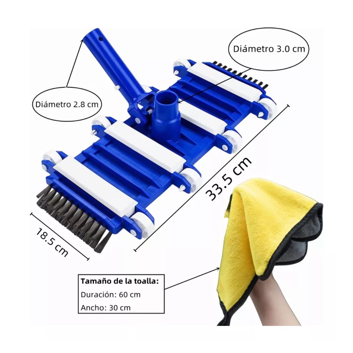 Aspiradora Cepillo Para Alberca Barredora 14 Inch Y 2 Toalla azul blanco