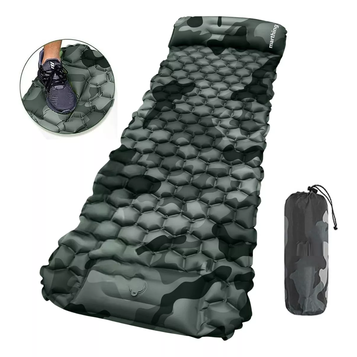 Colchoneta Inflable Individual Camping Camuflaje Verde