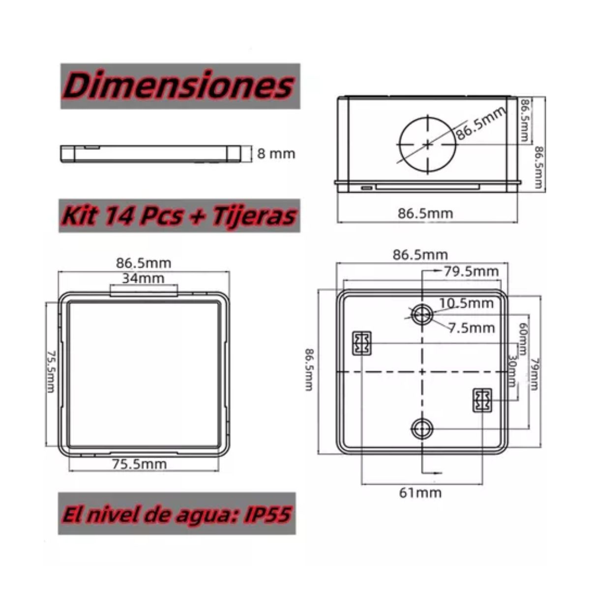 14pcs Caja Estanca Ip55 Conexiones Exterior Cctv 8.5x8.5x5cm blanco