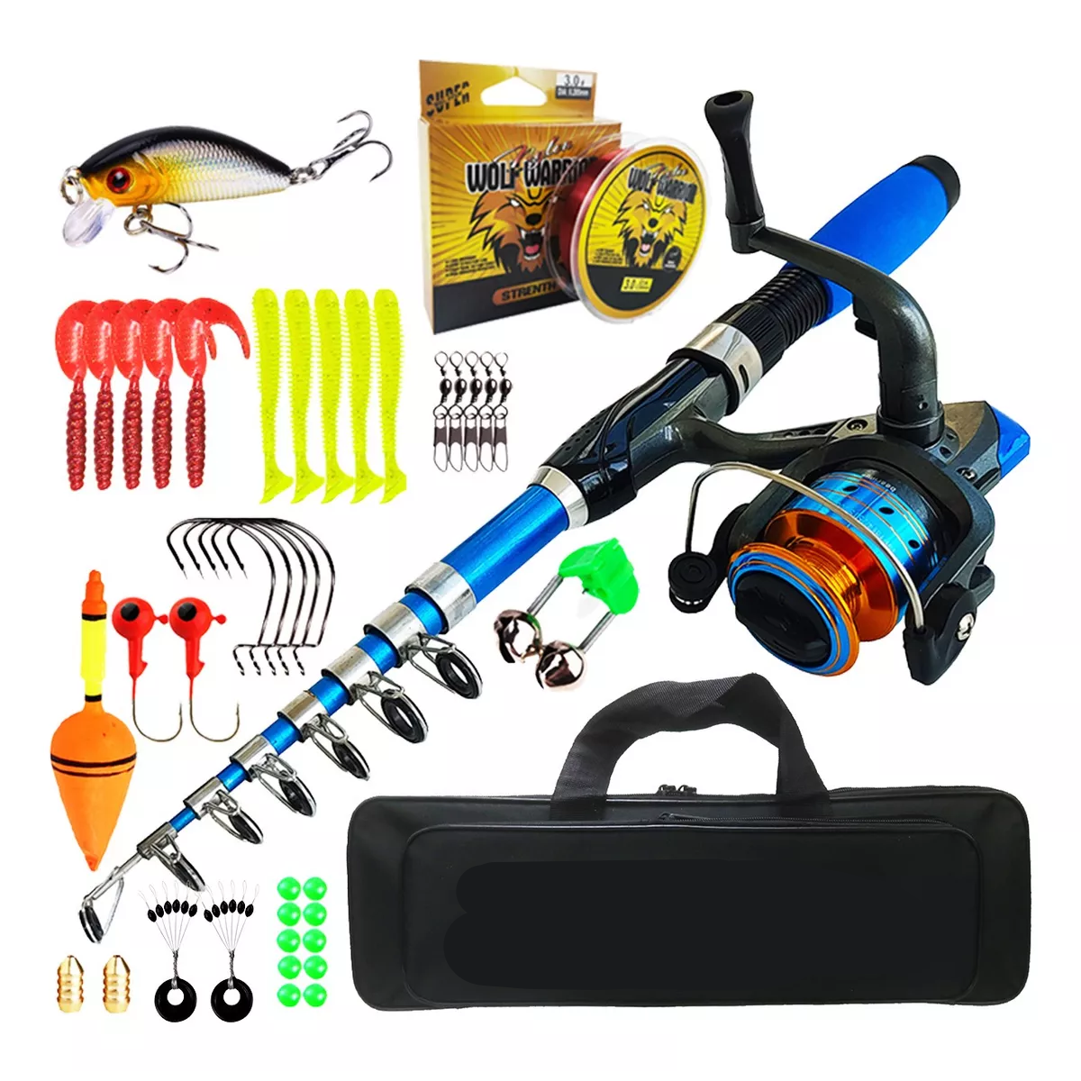 Juego De Caña De Pescar Telescópica Y Carrete De 1,8 M Azul