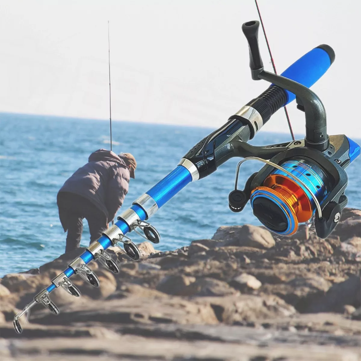 Juego De Caña De Pescar Telescópica Y Carrete De 1,8 M Azul