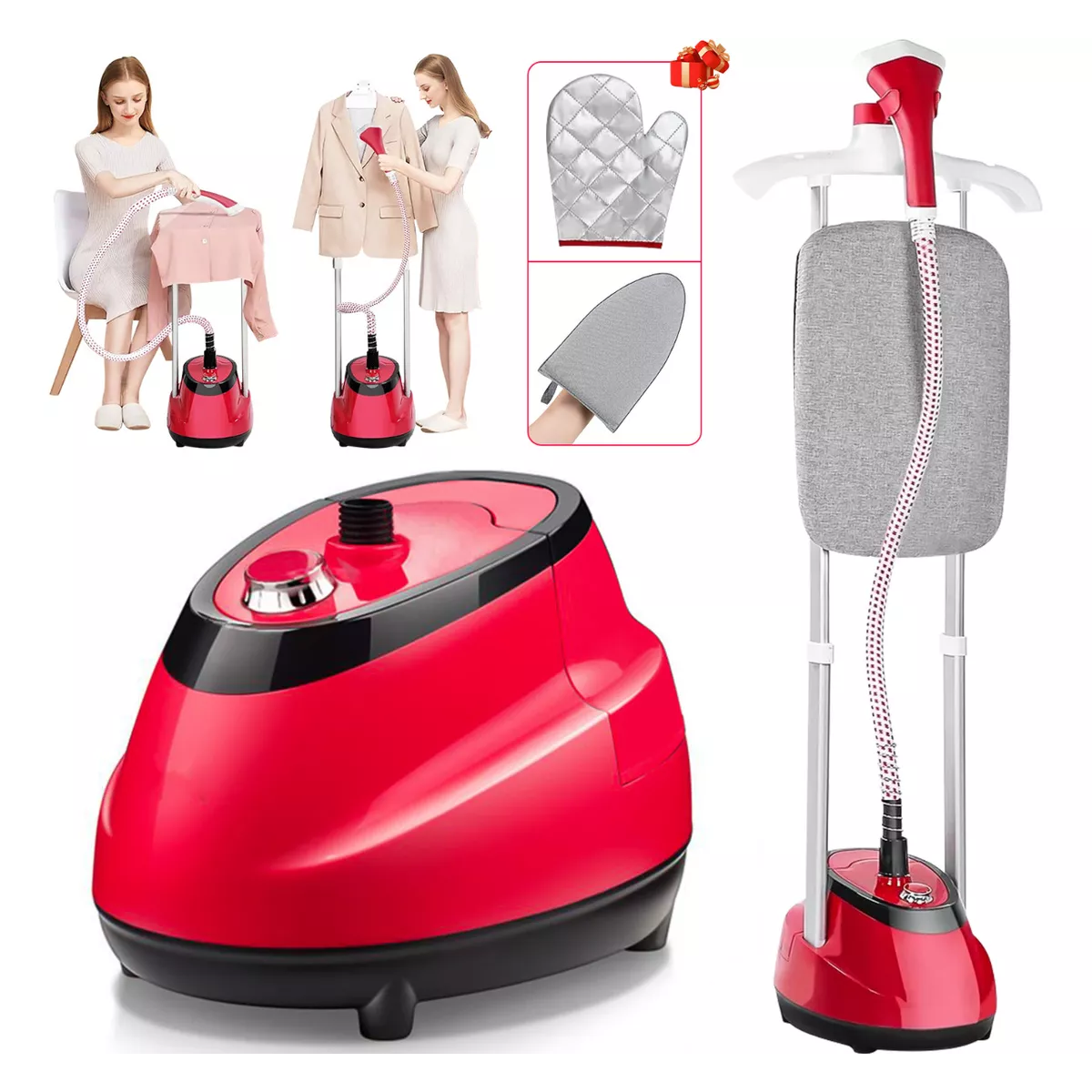 Plancha De Vapor Vertical 2 En 1 Ajustable 1800w Con Guantes Rojo