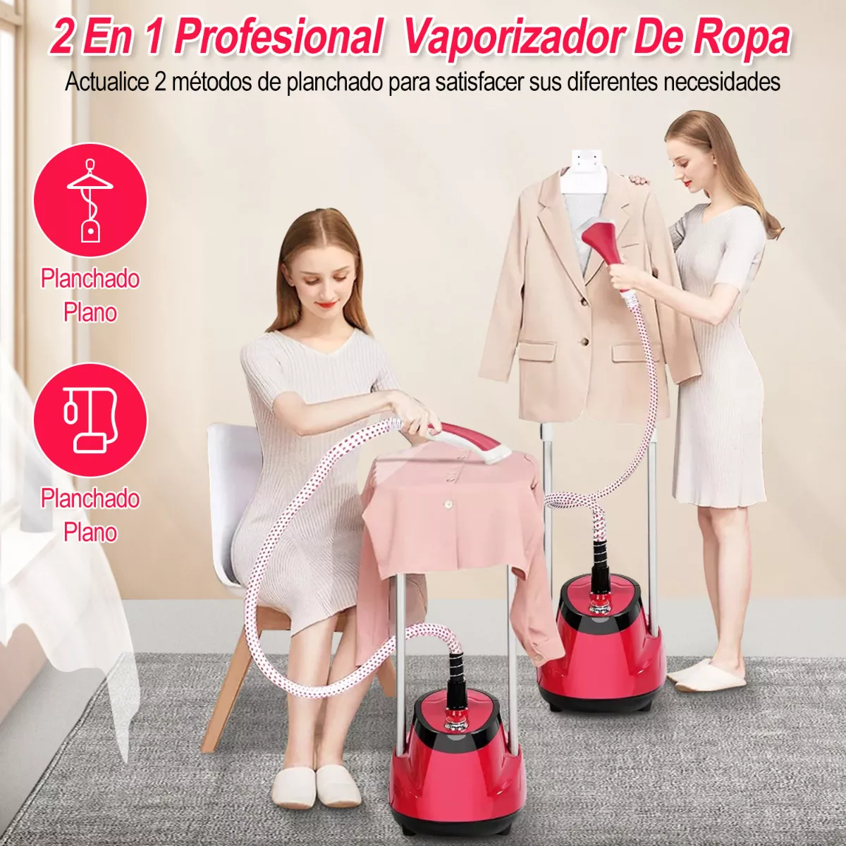 Plancha De Vapor Vertical 2 En 1 Ajustable 1800w Con Guantes Rojo