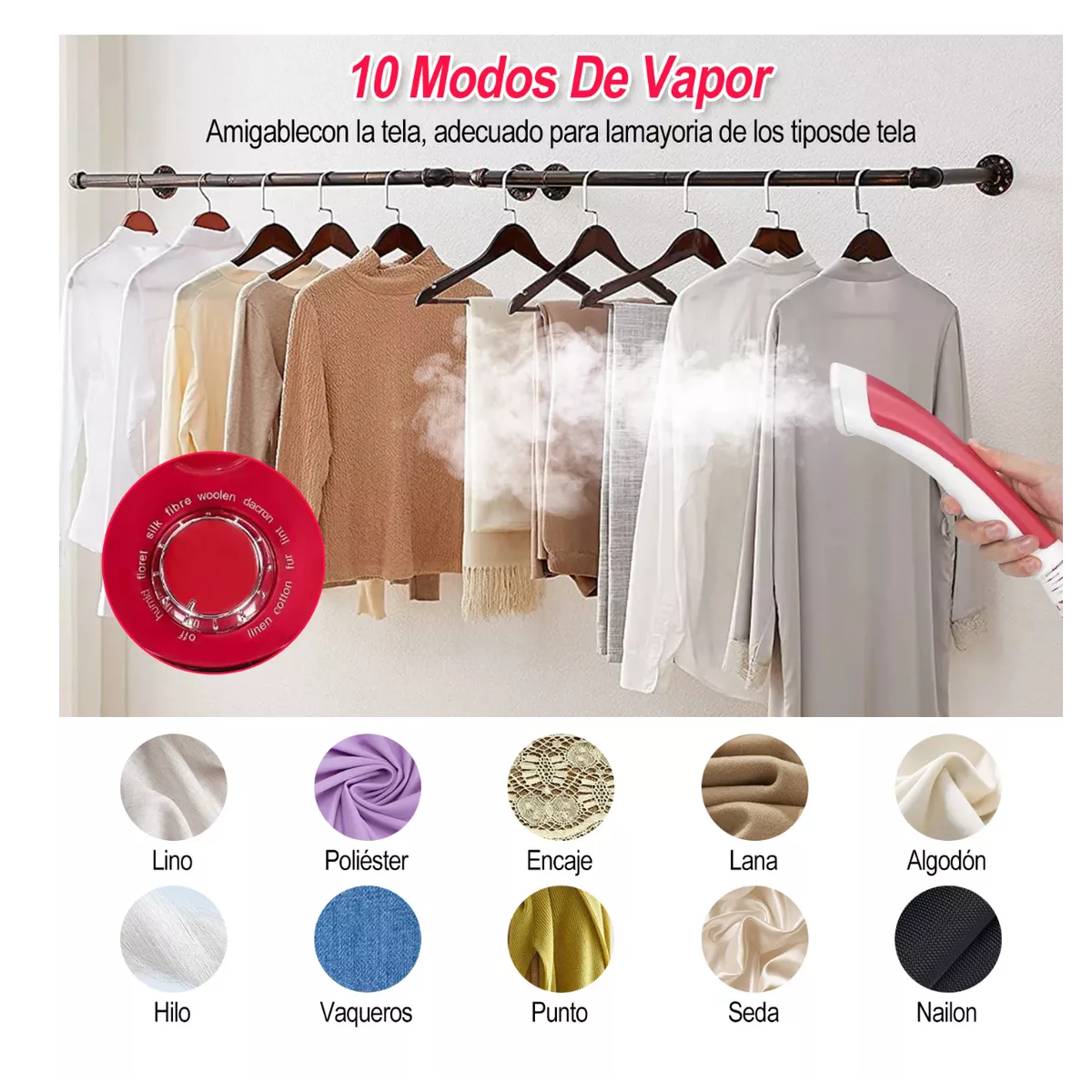 Plancha De Vapor Vertical 2 En 1 Ajustable 1800w Con Guantes Rojo