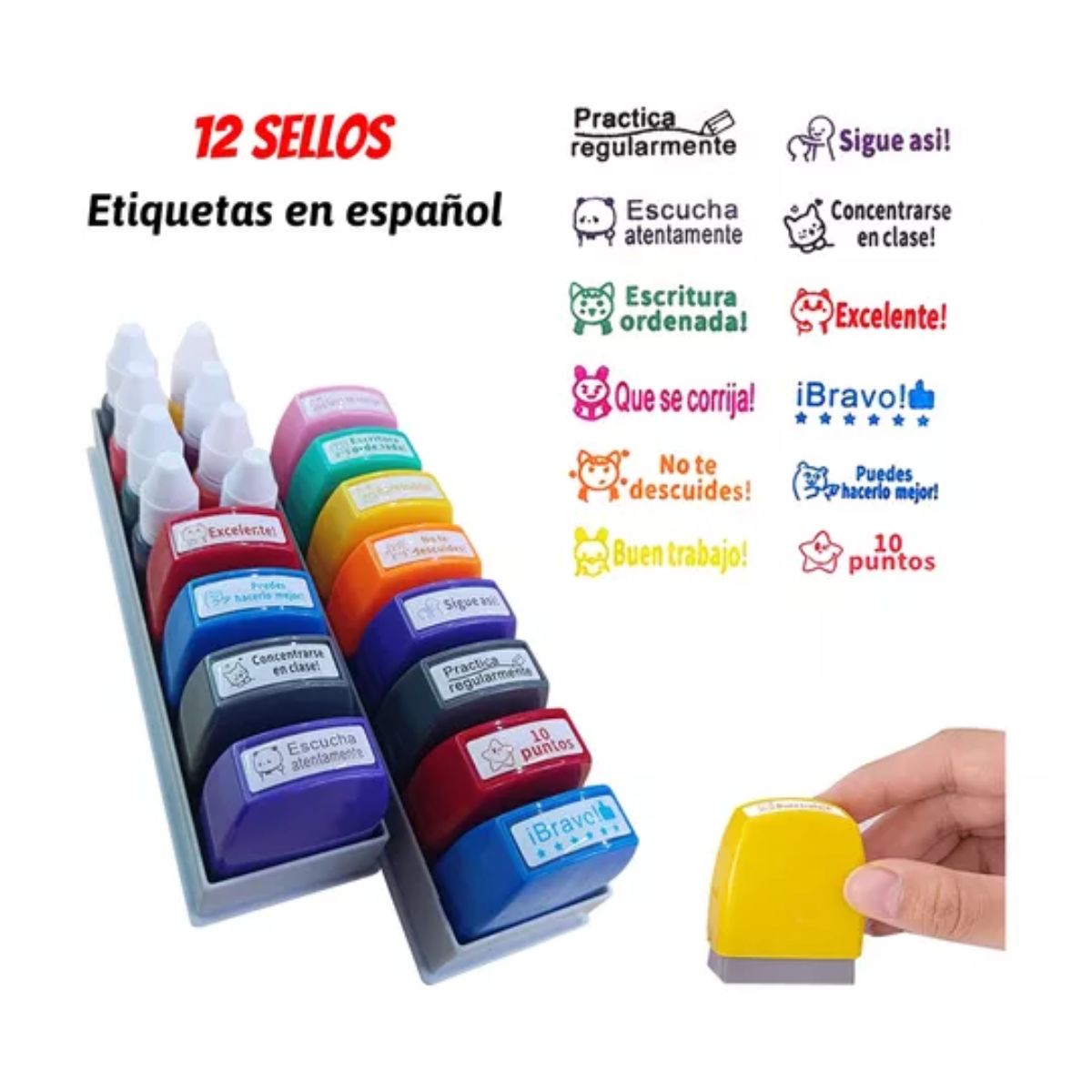 Sellos Maestros Escolares Personalizados Español 12 Pcs Colores