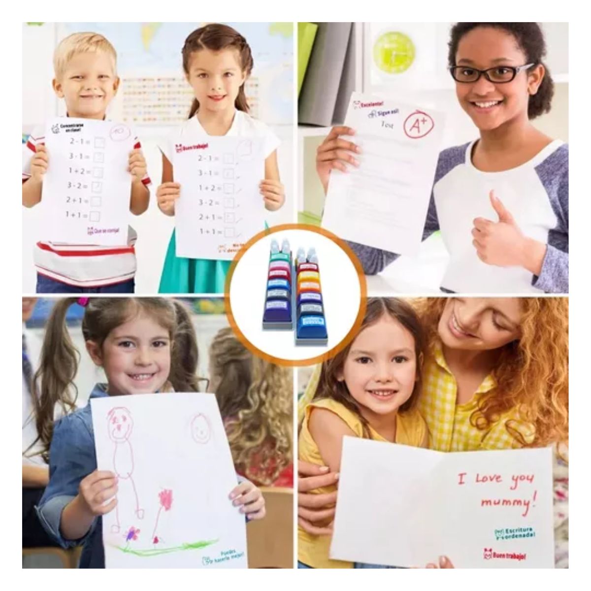 Sellos Maestros Escolares Personalizados Español 12 Pcs Colores