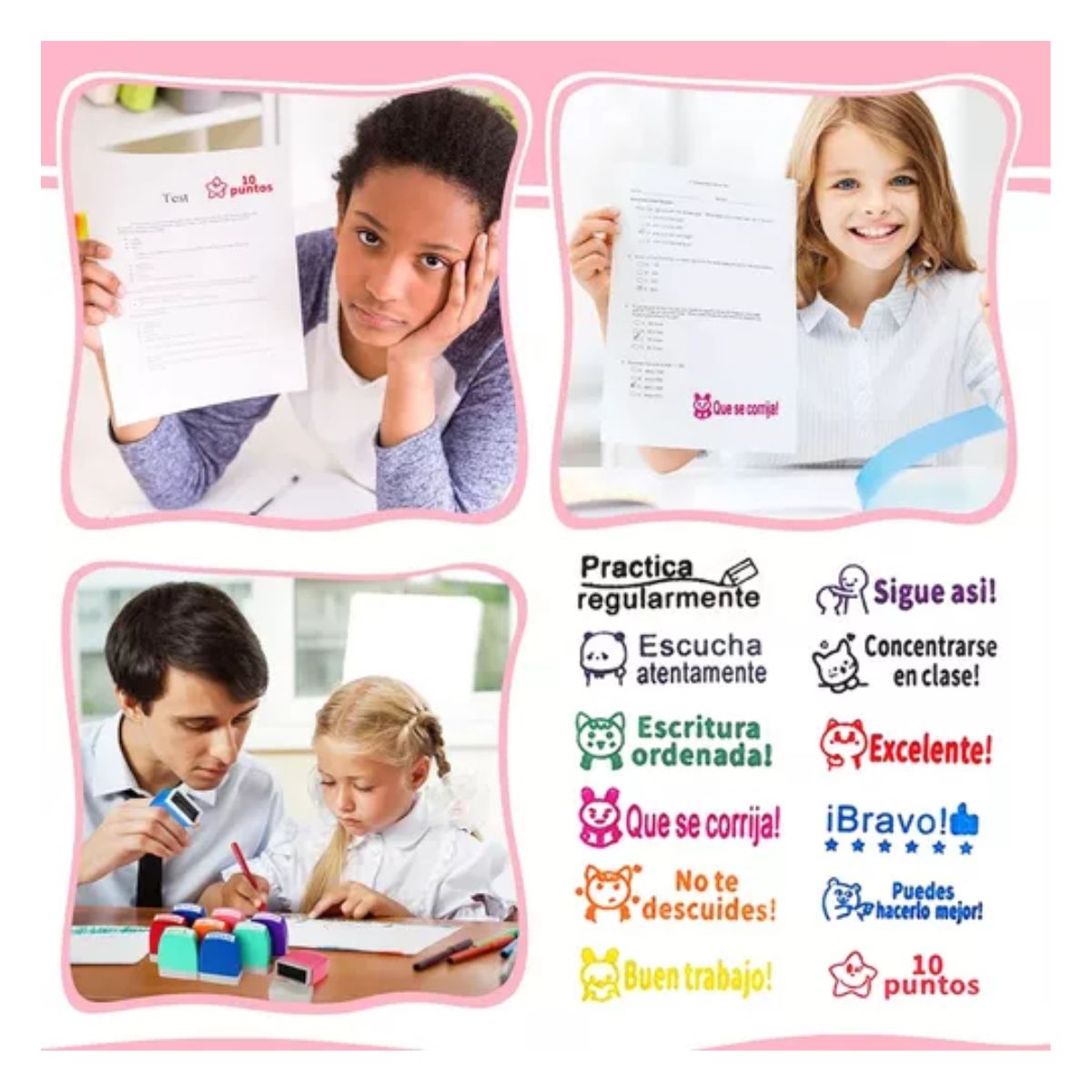 Sellos Maestros Escolares Personalizados Español 12 Pcs Colores