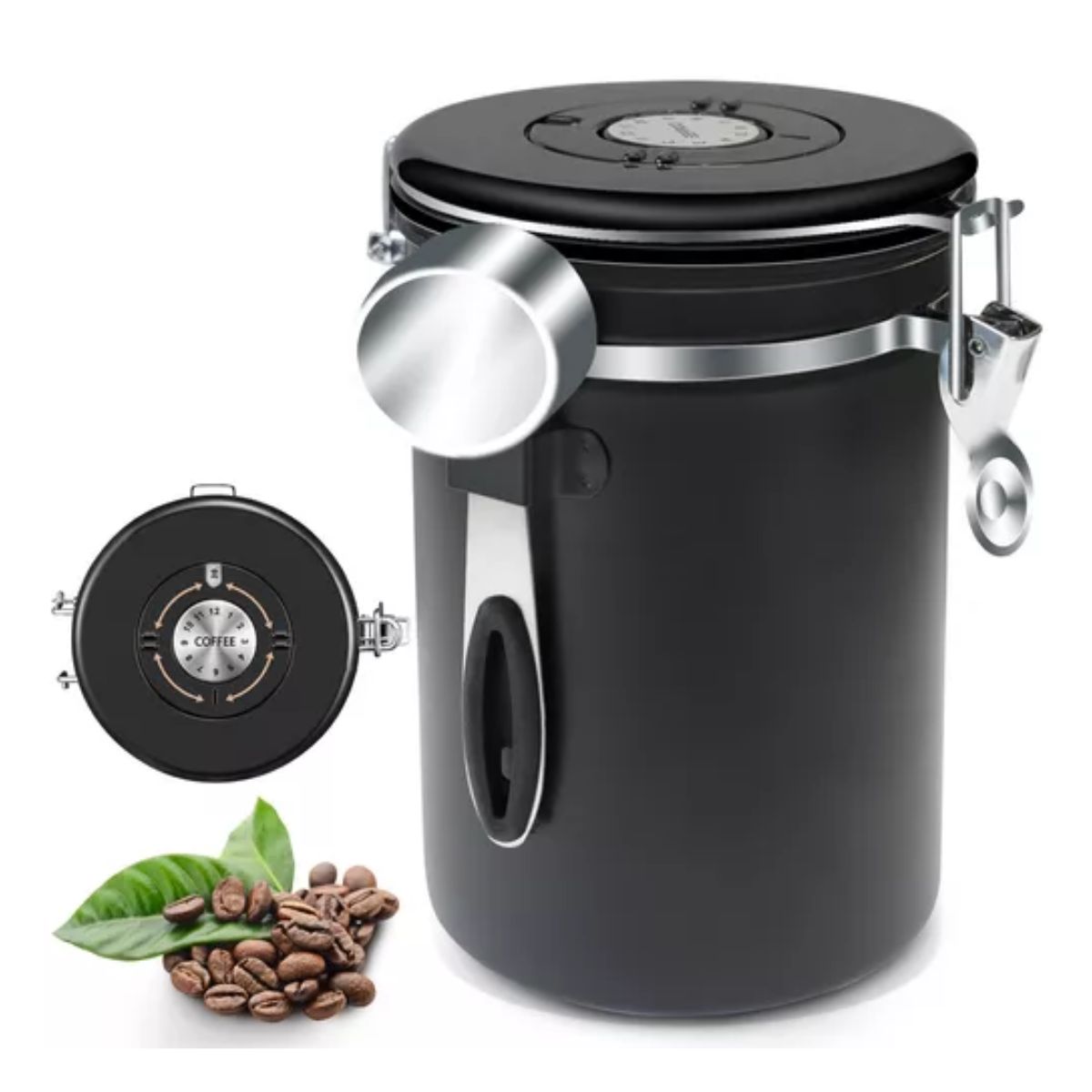 Lata De Café Sellada Recipiente Grande Lata Hermética De Acero Inoxidable  Negro