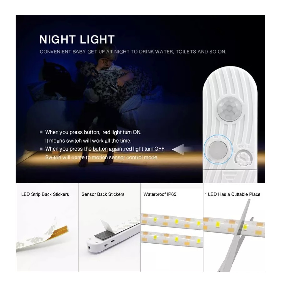 Tira De Luces Led Impermeable Con Sensor Movimiento 4m(2x2m)