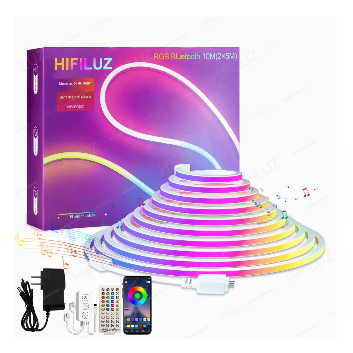 Tira De Luz Led Neón 10m App Bluetooth Flexible Rgb Ip68