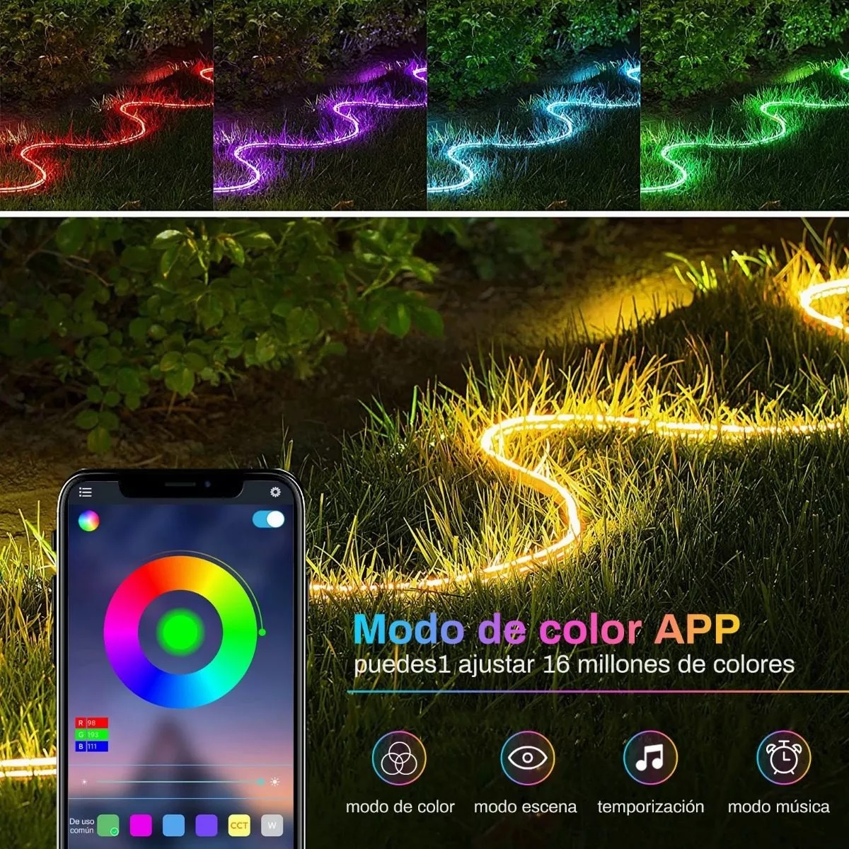 Tira De Luz Led Neón 10m App Bluetooth Flexible Rgb Ip68