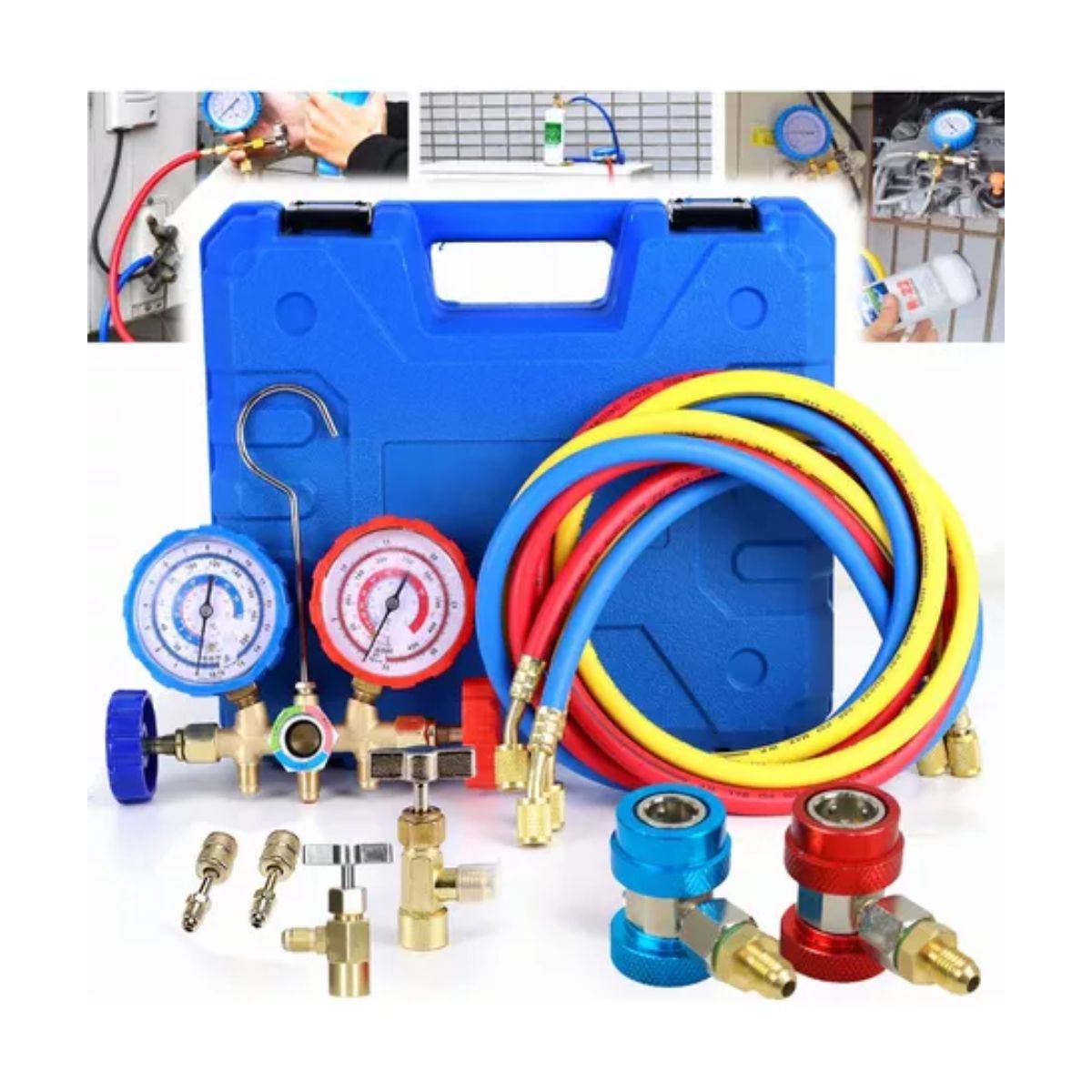 Kit Juego Manometros Refrigeracion Manifold 3 Vías 3-1000mpa azul