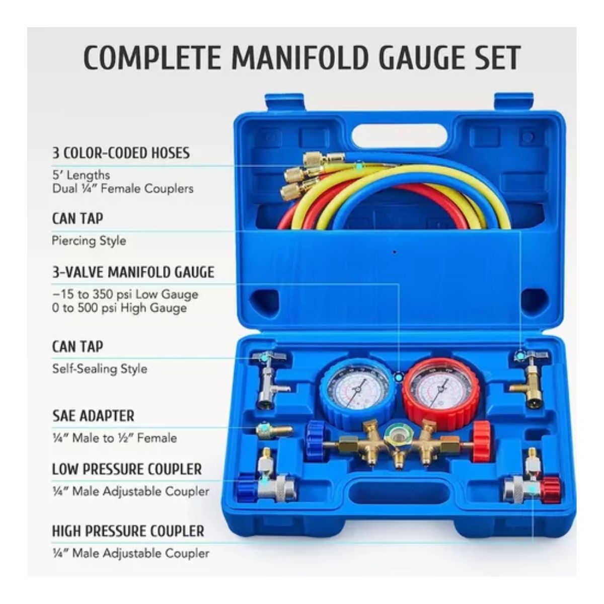 Kit Juego Manometros Refrigeracion Manifold 3 Vías 3-1000mpa azul