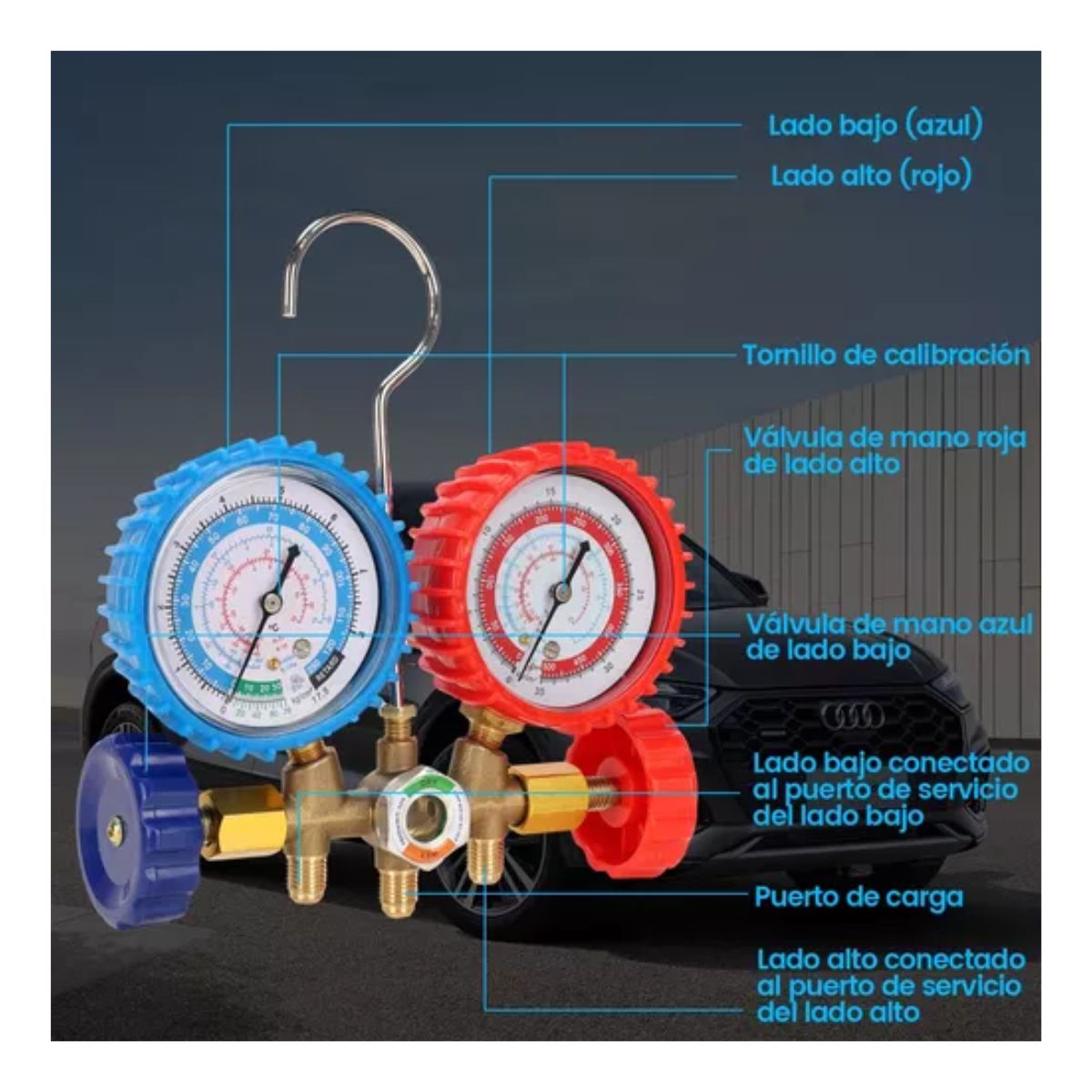 Kit Juego Manometros Refrigeracion Manifold 3 Vías 3-1000mpa azul