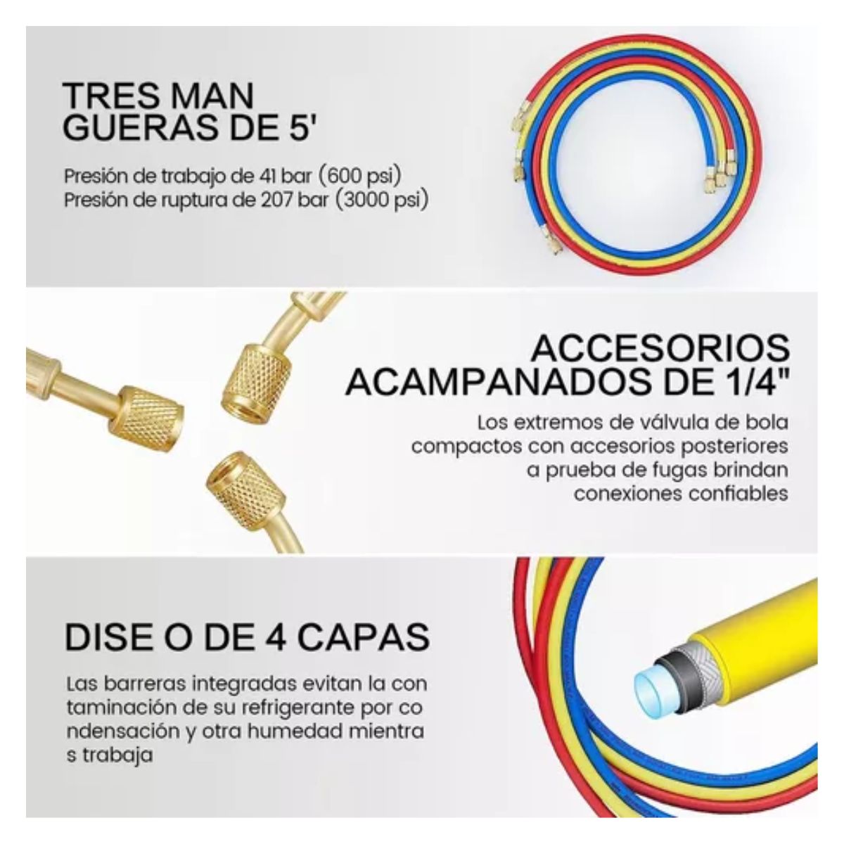 Kit Juego Manometros Refrigeracion Manifold 3 Vías 3-1000mpa azul