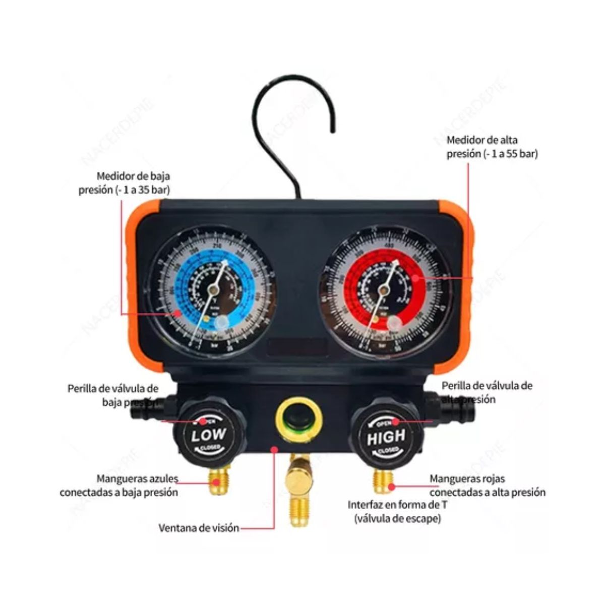 Juego Manometros Refrigeracion Manifold R12 R22 R134a R502 negro
