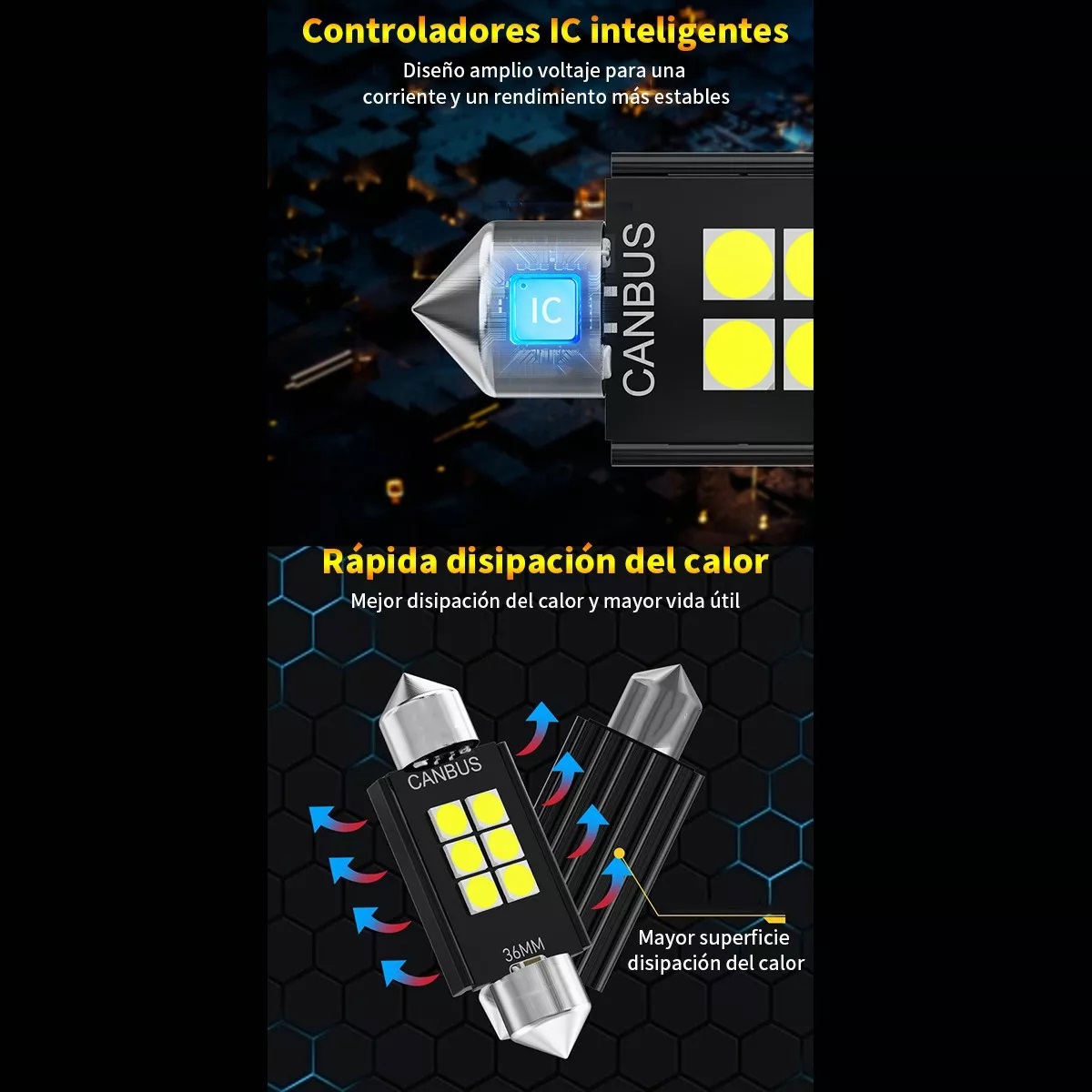 Juego 4pzs Luz Led Interior Auto Canbus 31mm C5w 36/39mm 12v
