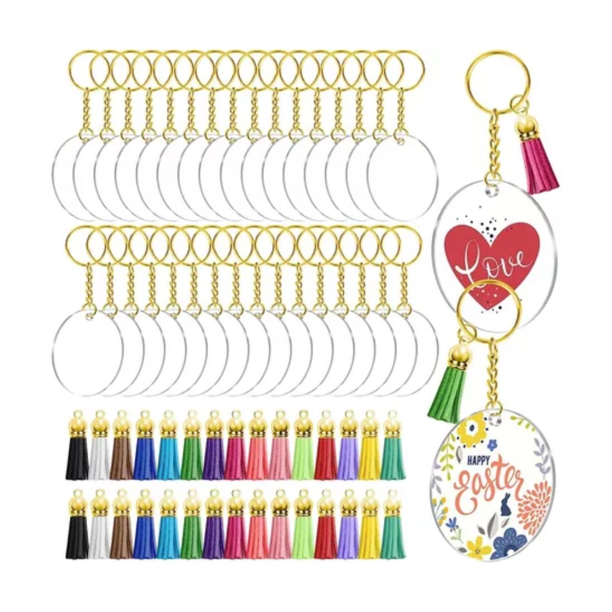 Kit De Llaveros Acrílicos 120pcs Borlas Llaveros Vinilo DORADO