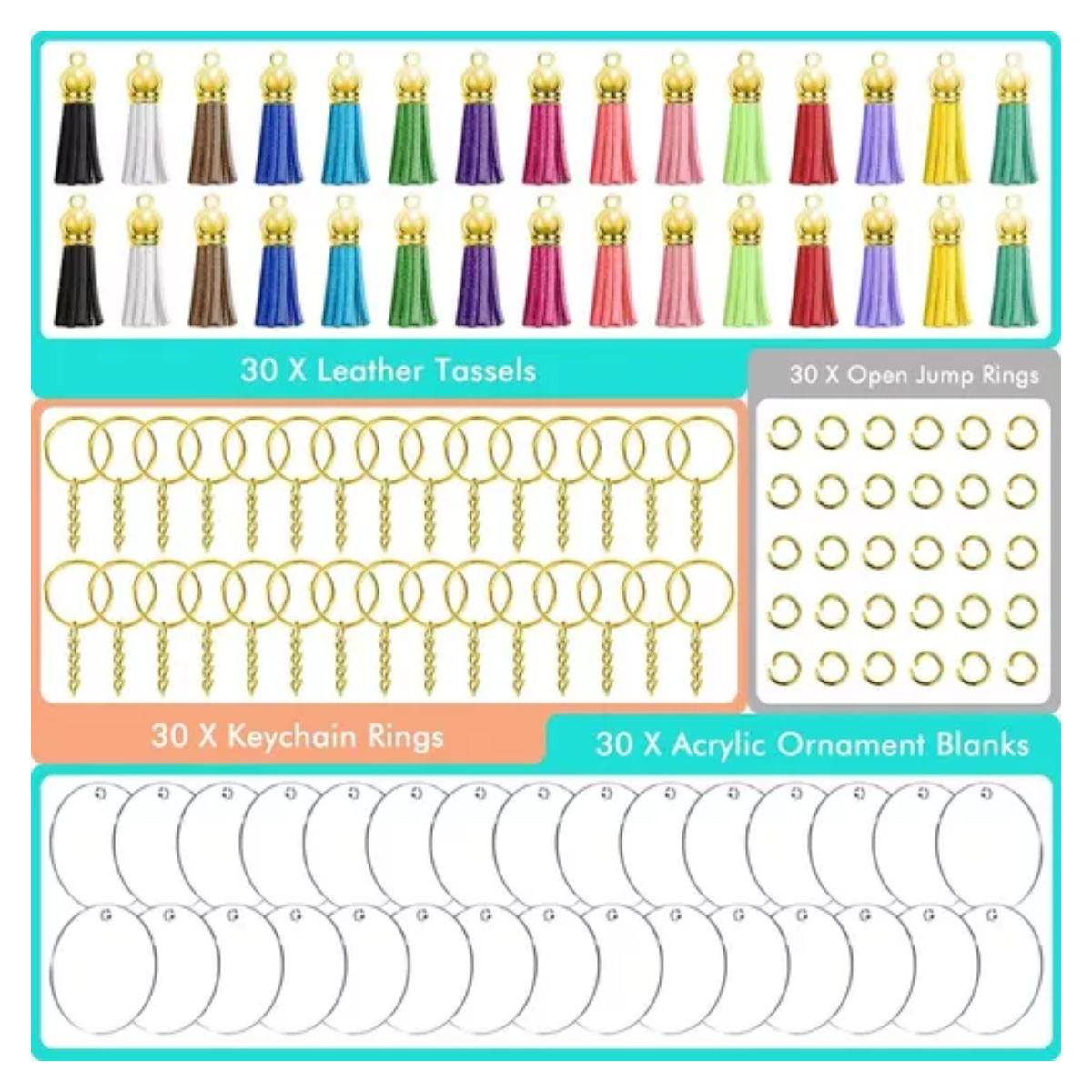 Kit De Llaveros Acrílicos 120pcs Borlas Llaveros Vinilo DORADO