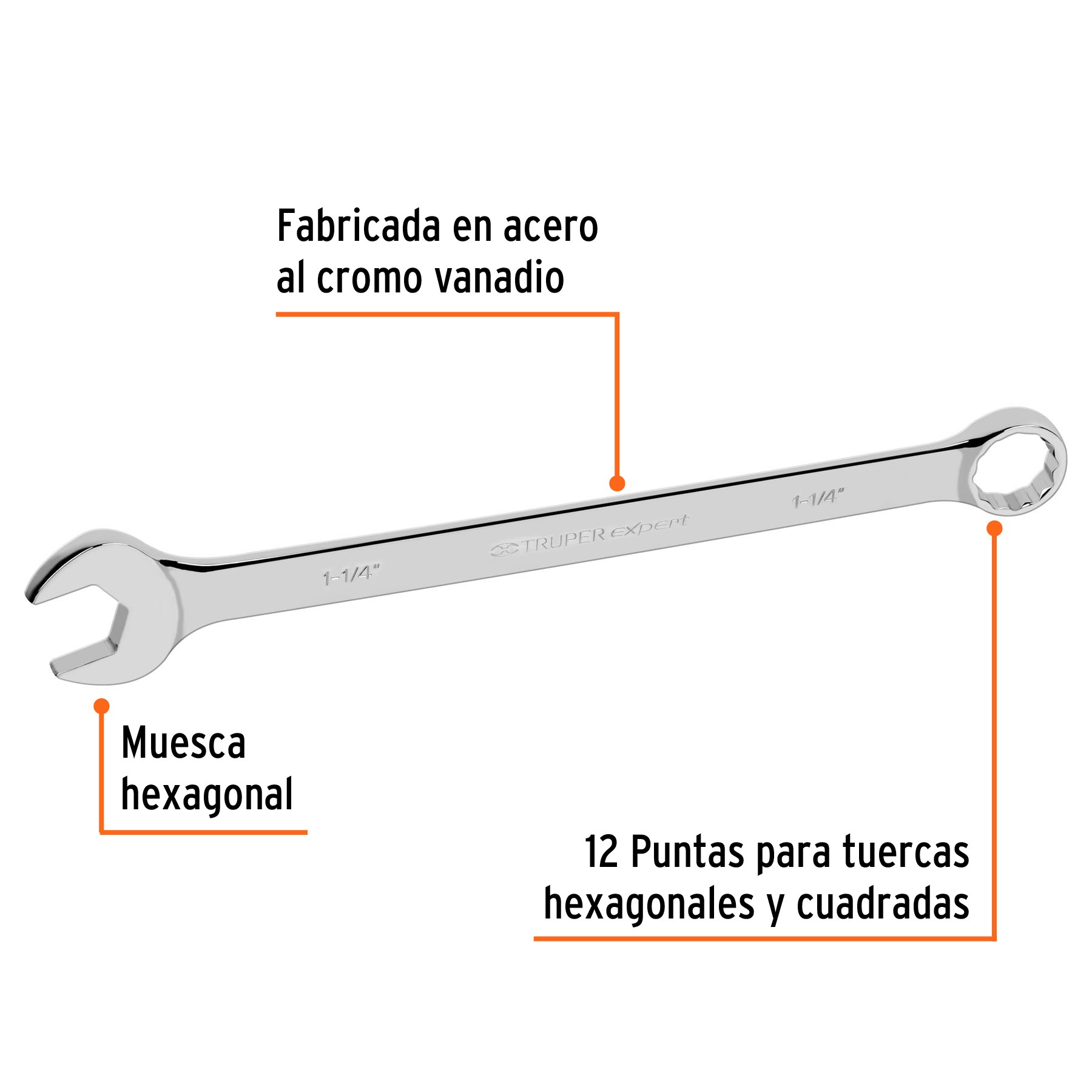 LLAVE COMBINADA EXTRALARGA 1-1/4" X 428 MM DE LARGO, TRUPER EXPERT 15605