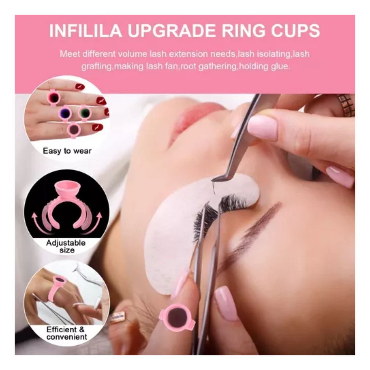 Anillos Para Pestañas Pegamento Mink Adhesivo Rosa 100 Pcs ROSA