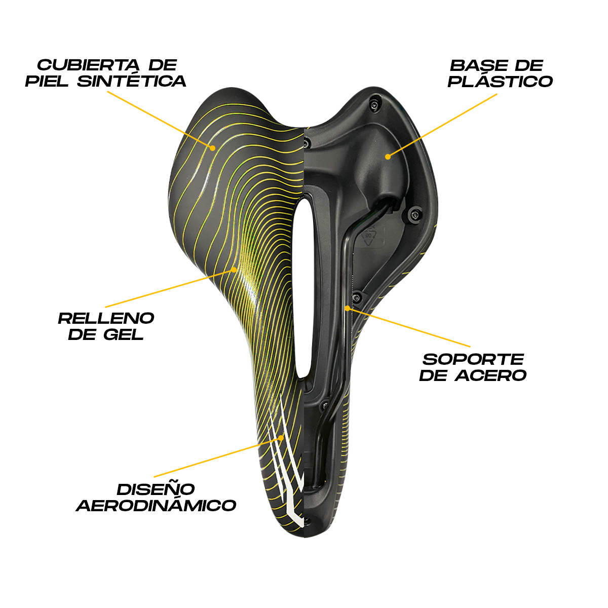 Asiento Bicicleta Sport Mtb Ruta Relleno De Gel Scudiero Amarillo.