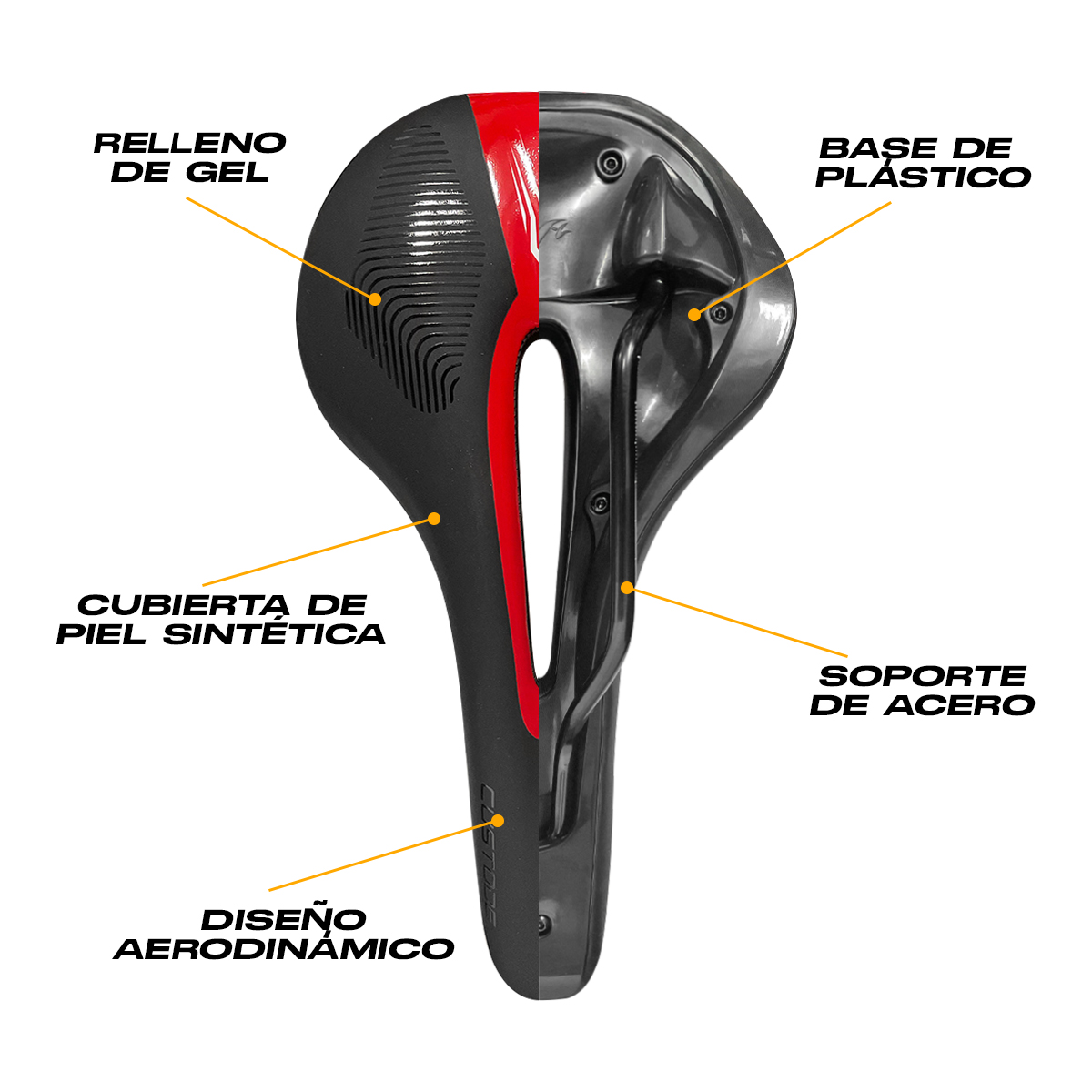 Asiento Bicicleta Sillin Mtb Relleno Gel Antiprostatico Custode Rojo.