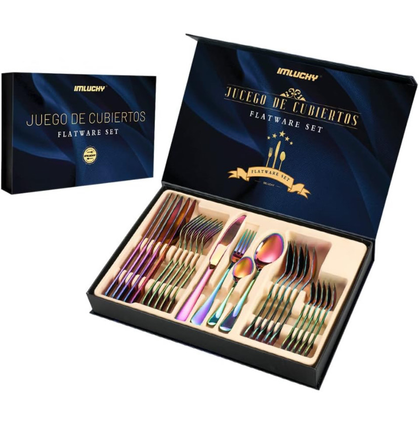 Cubiertos Tornasol, juego de cubiertos de 24 piezas de acero inoxidable Rainbow Silverware