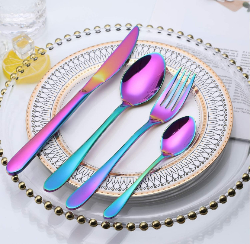 Cubiertos Tornasol, juego de cubiertos de 24 piezas de acero inoxidable Rainbow Silverware
