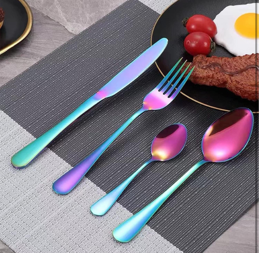 Cubiertos Tornasol, juego de cubiertos de 24 piezas de acero inoxidable Rainbow Silverware