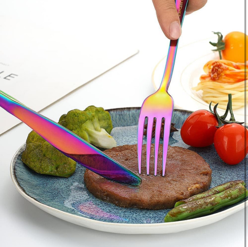 Cubiertos Tornasol, juego de cubiertos de 24 piezas de acero inoxidable Rainbow Silverware
