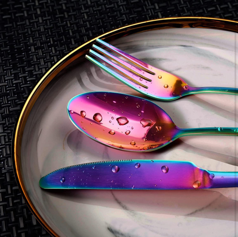 Cubiertos Tornasol, juego de cubiertos de 24 piezas de acero inoxidable Rainbow Silverware