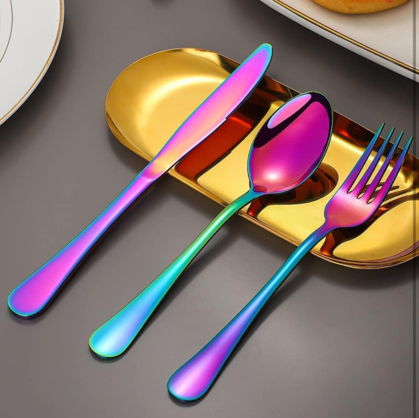 Cubiertos Tornasol, juego de cubiertos de 24 piezas de acero inoxidable Rainbow Silverware