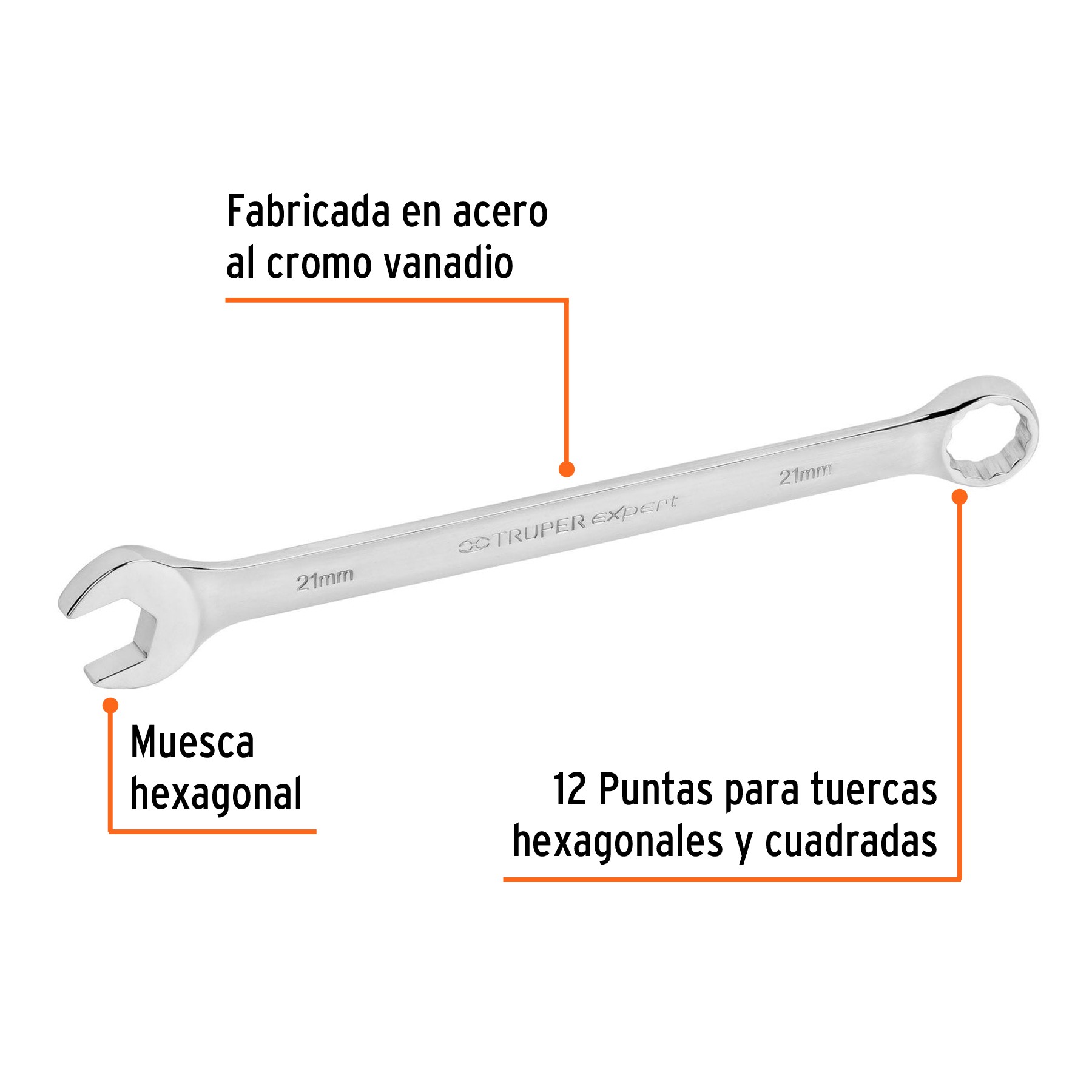 LLAVE COMBINADA EXTRALARGA 21 MM X 298 MM DE LARGO, TRUPER EXPERT 15625