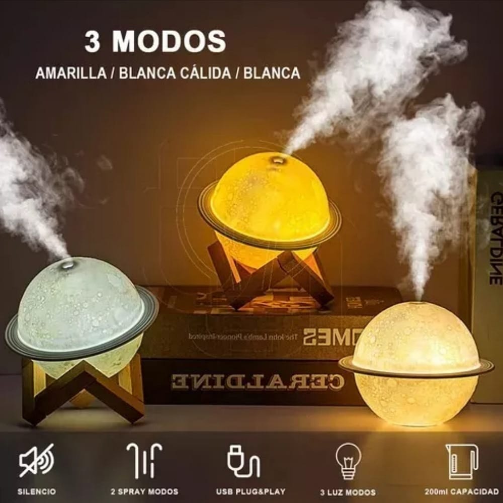 Humidificador Difusor Lámpara Forma Planeta Luna Con 3 Modos