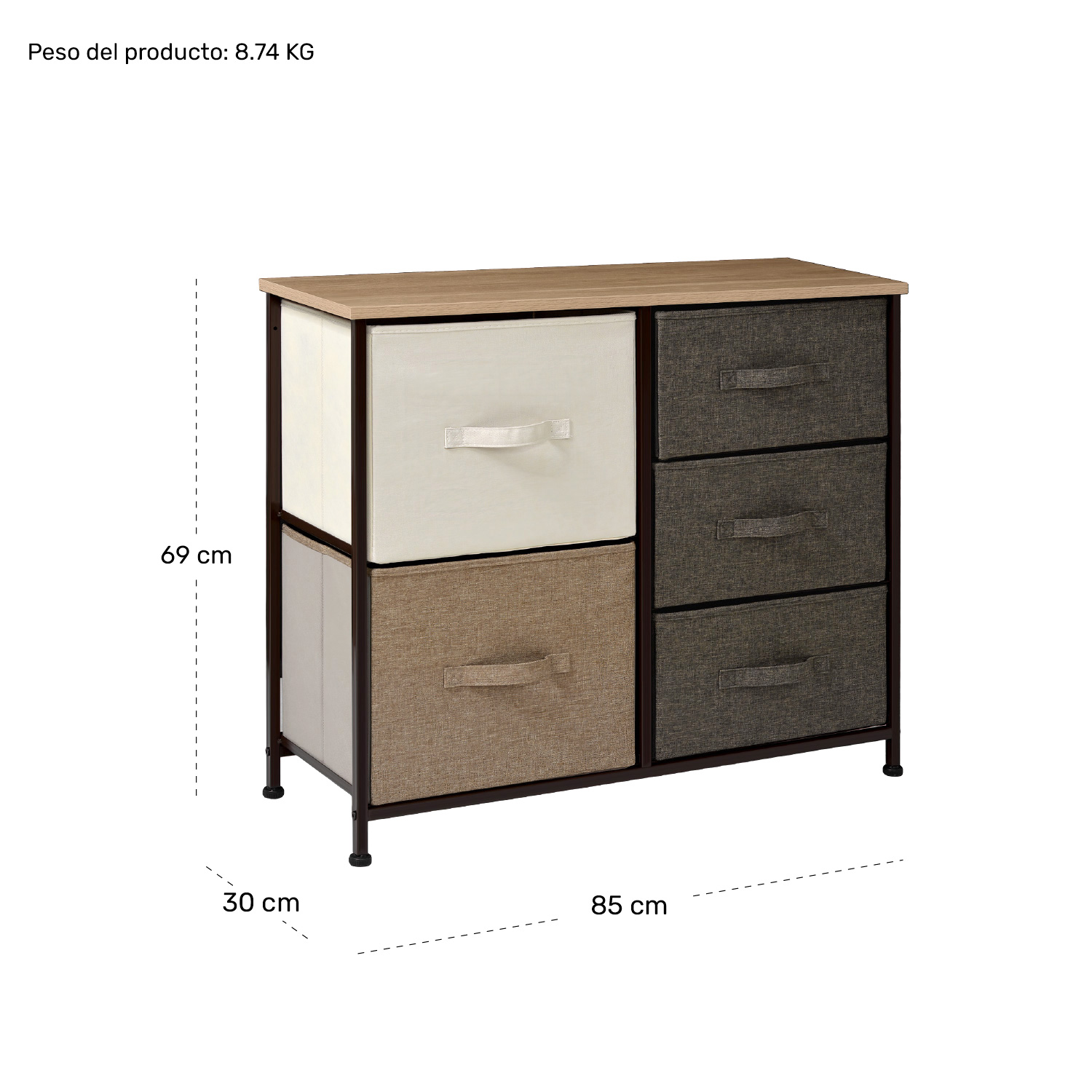 Mueble Cajonera Buro Organizador 5 Cajones Tela Moderno Cafe