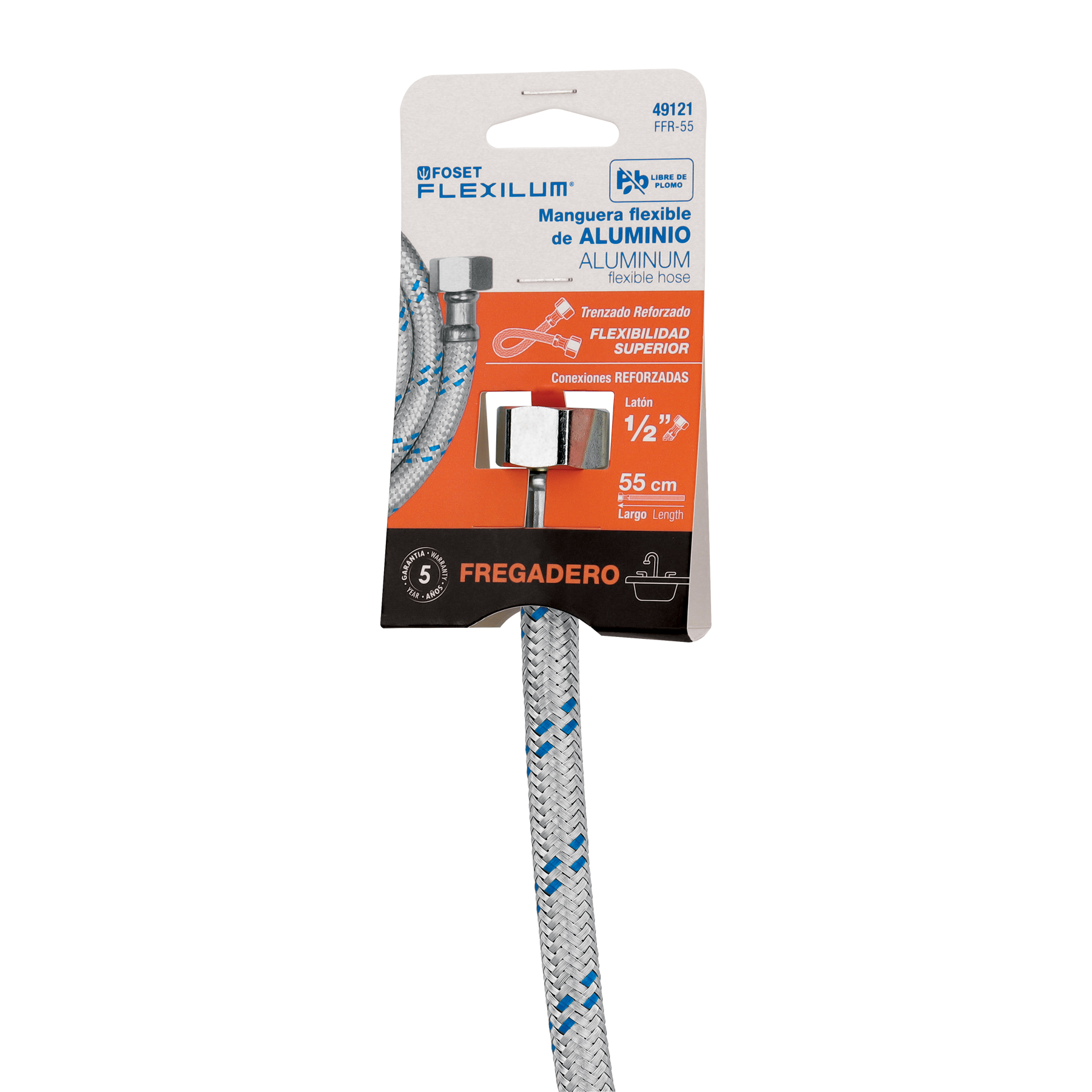 2 Mangueras con Llave Angular para lavabo o fregadero 55cm 1/2¨ x 1/2¨.