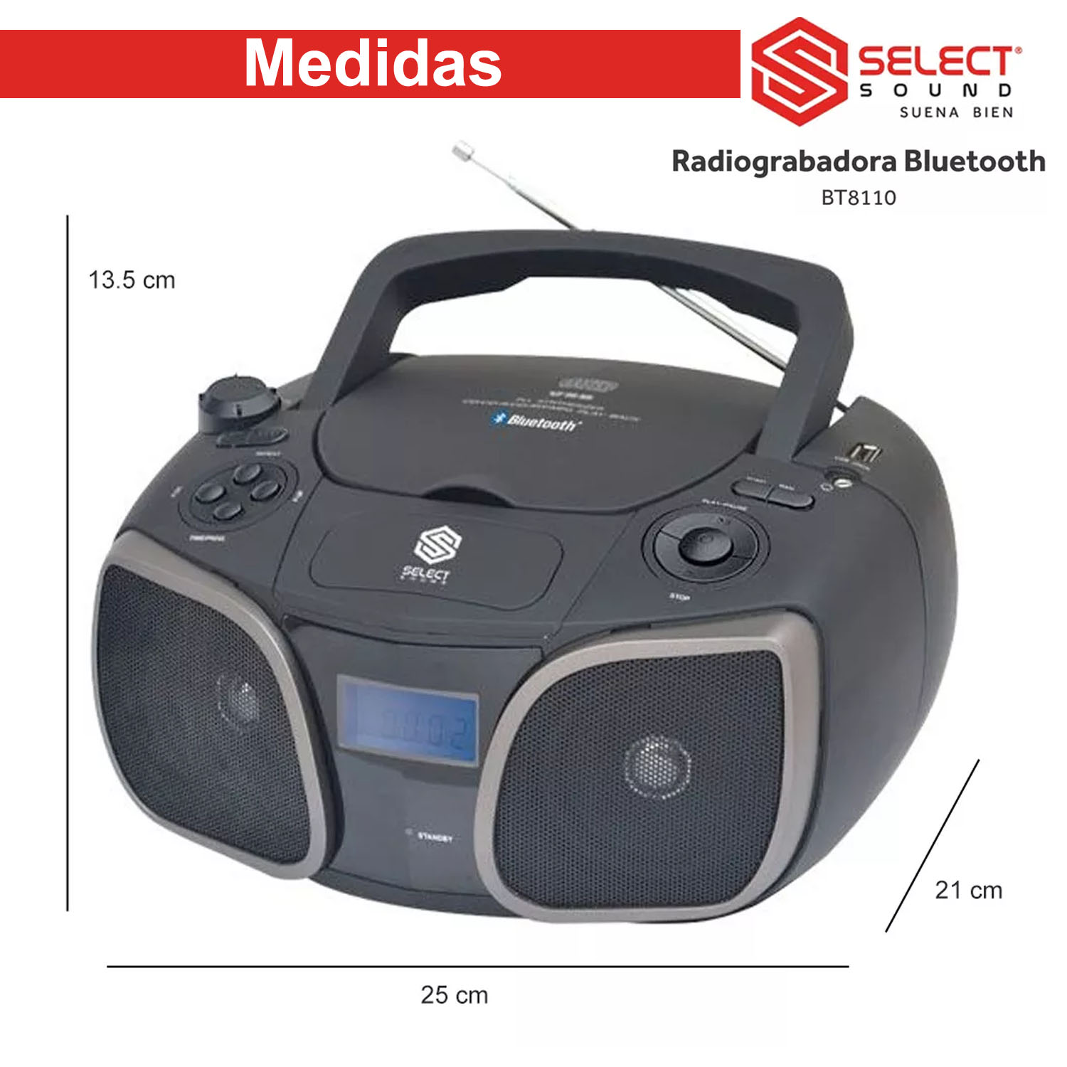 Radiograbadora Bluetooth Select Sound con Radio Fm, Entrada Usb