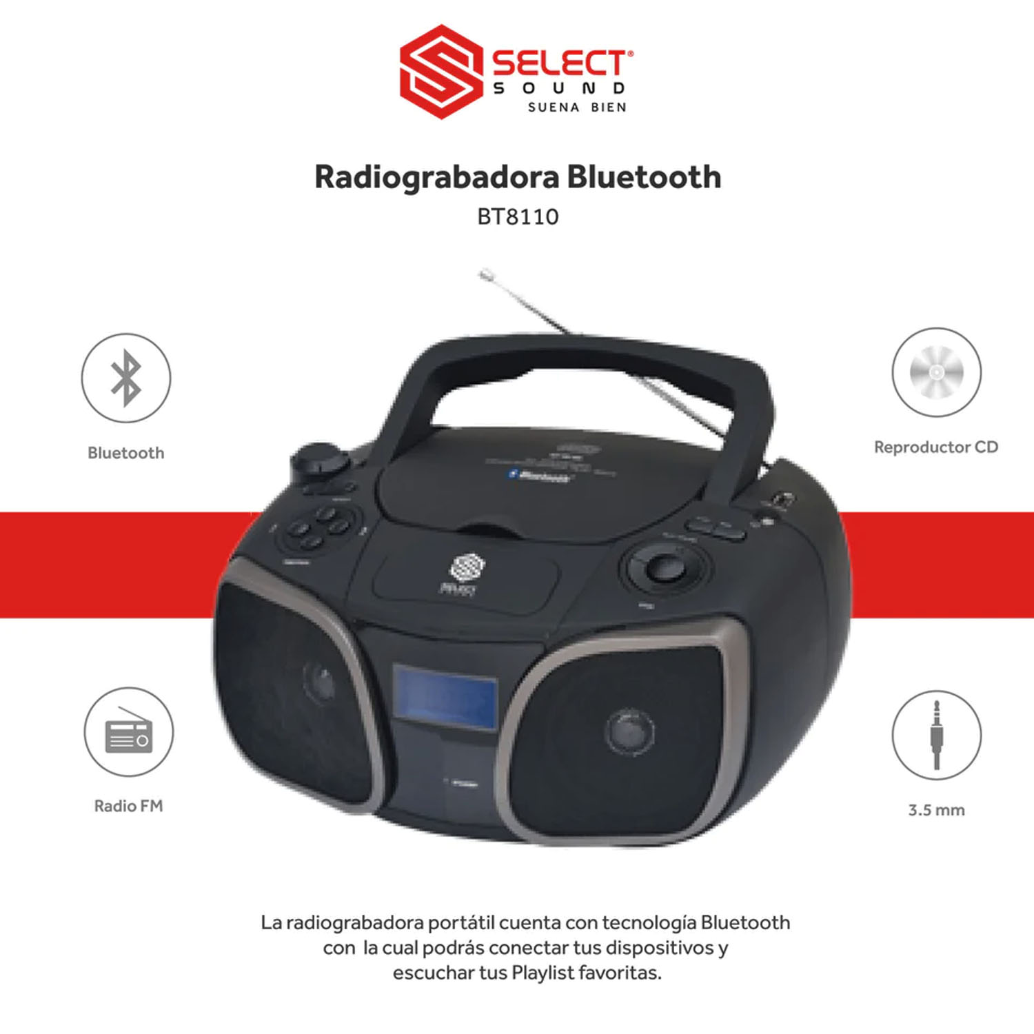 Radiograbadora Bluetooth Select Sound con Radio Fm, Entrada Usb