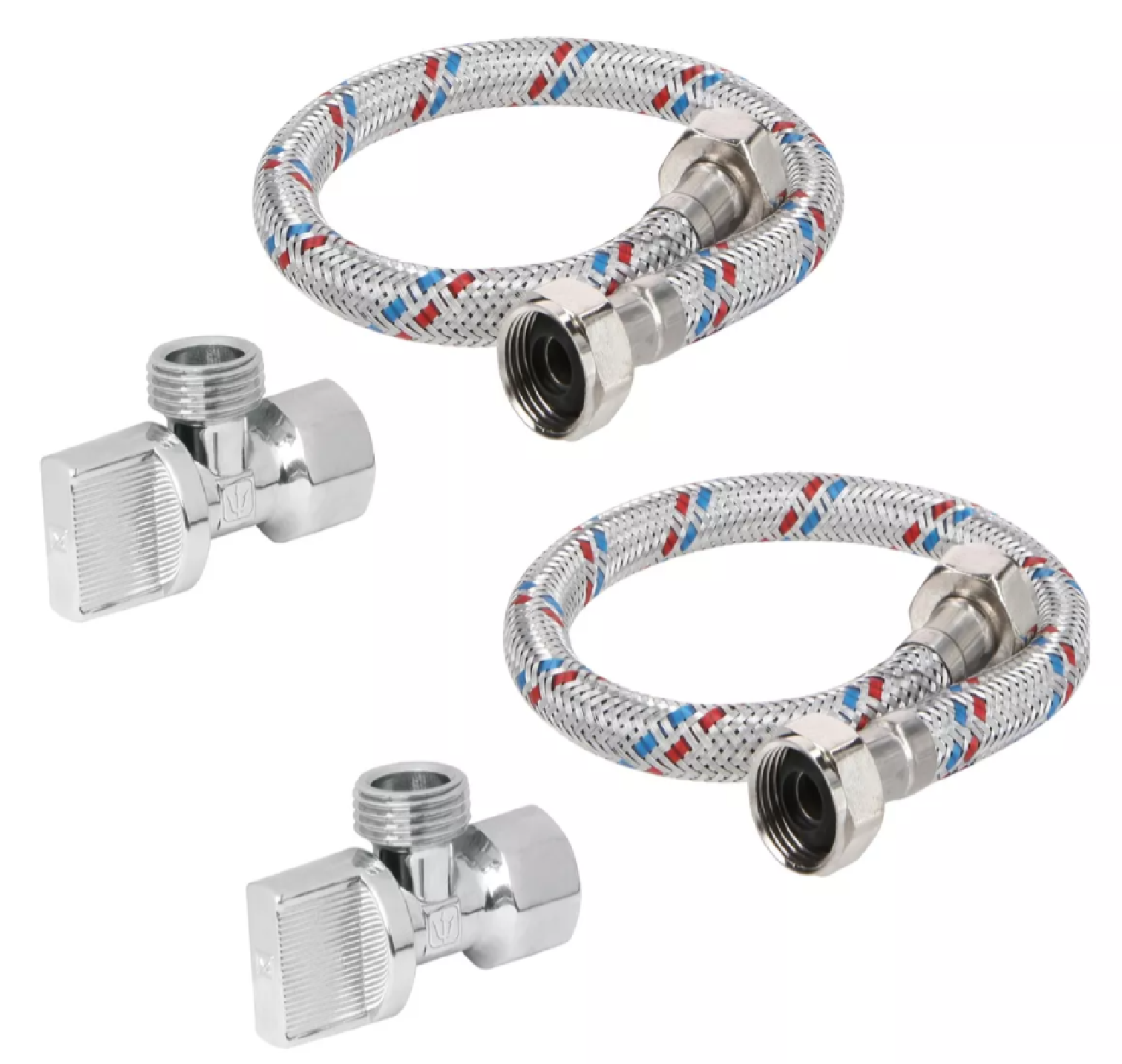 2 Mangueras con 2 Llaves Angulares para lavabo o fregadero 40 cm 1/2¨ x 1/2¨.