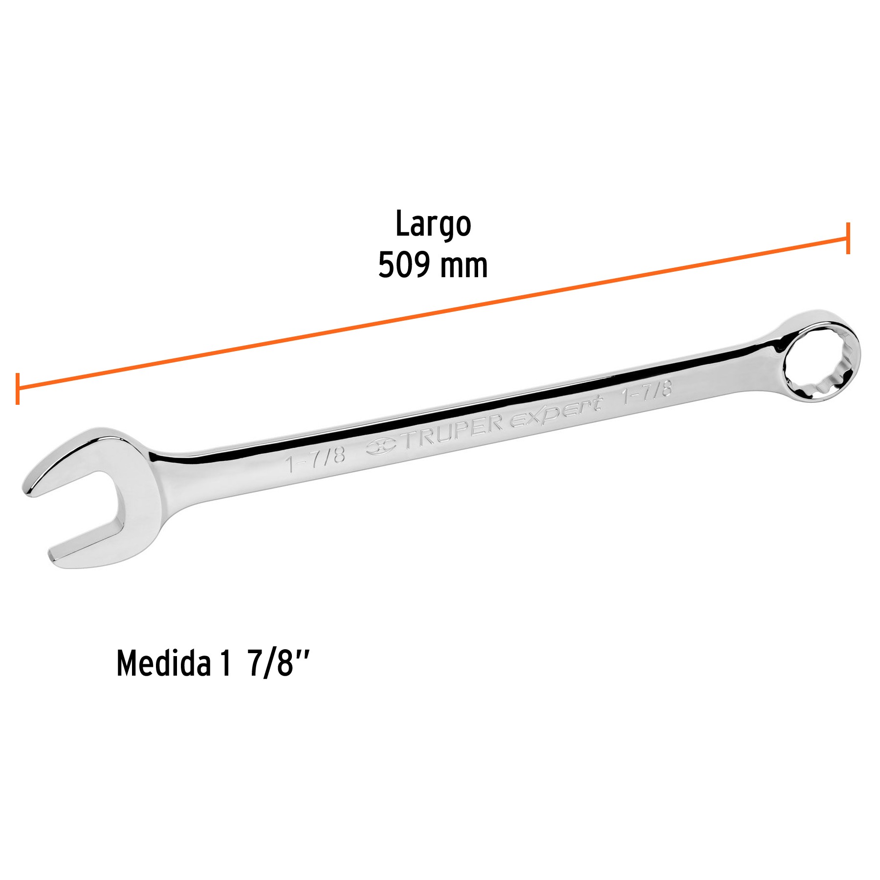 LLAVE COMBINADA EXTRALARGA 1-7/8" X 509 MM DE LARGO, TRUPER EXPERT 15635