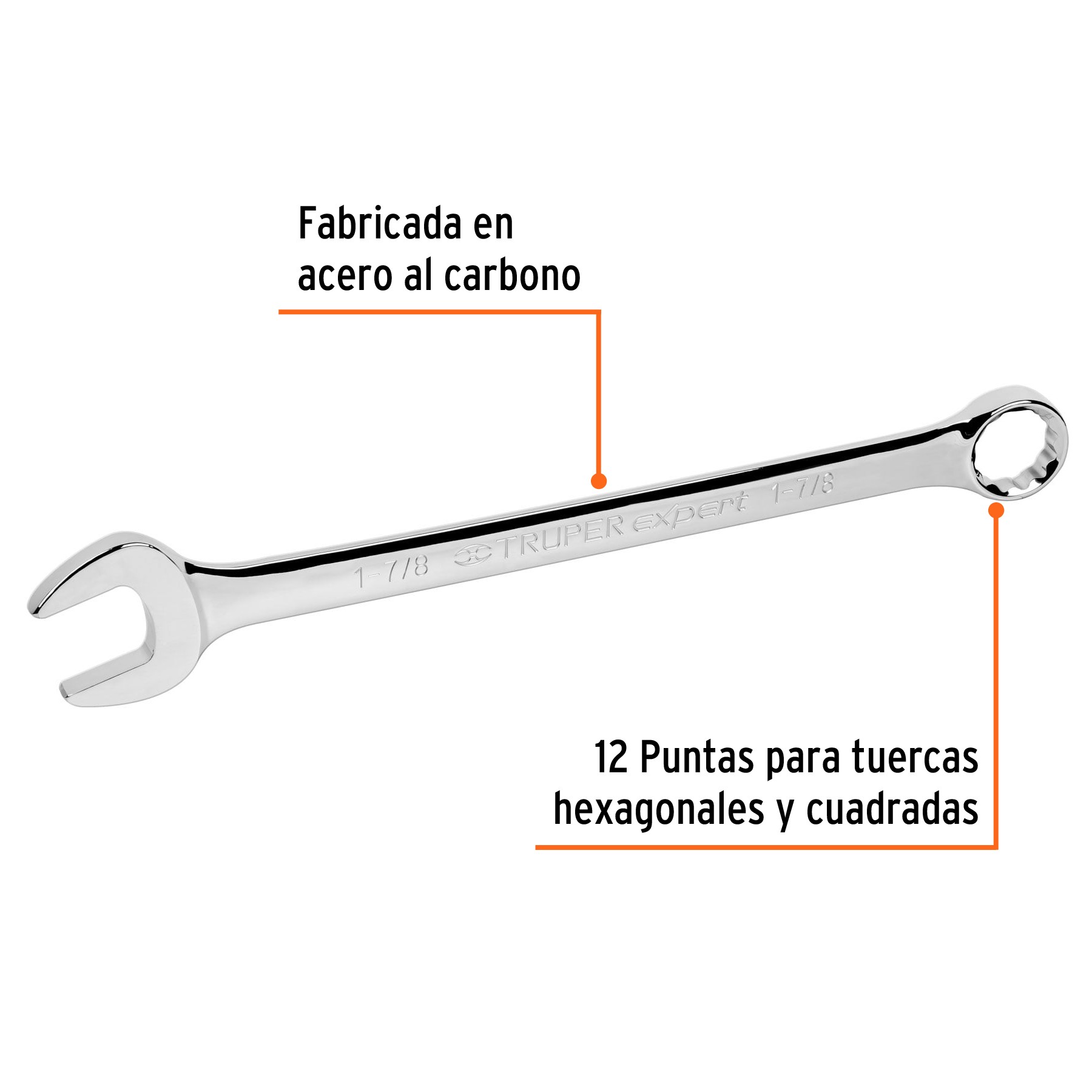 LLAVE COMBINADA EXTRALARGA 1-7/8" X 509 MM DE LARGO, TRUPER EXPERT 15635