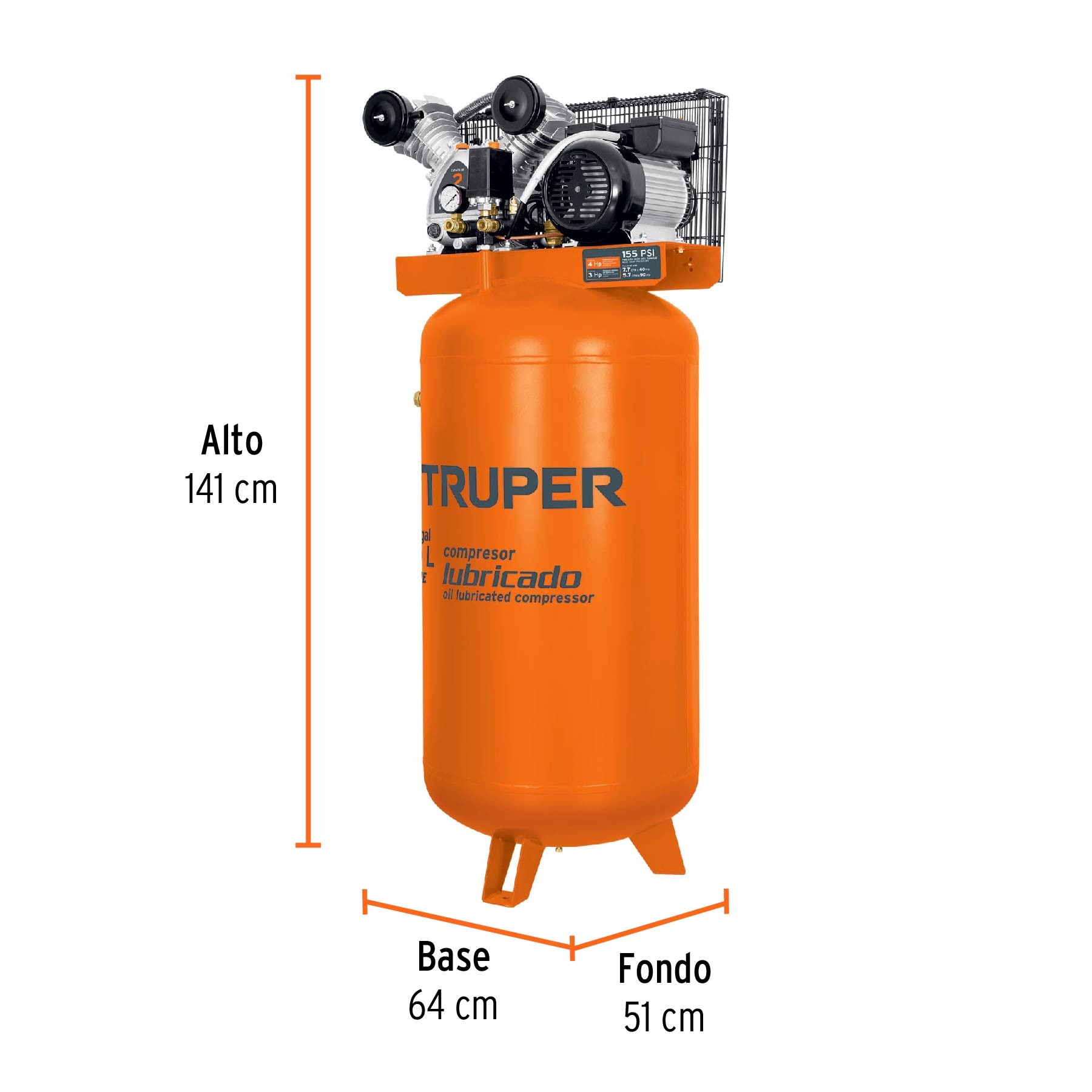 COMPRESOR LUBRICADO DE BANDA, VERTICAL 180L, 4HP 220V TRUPER 15657