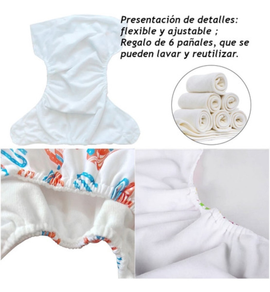 Pañales De Tela Ecologicos Para Bebé 6 Pañales + 6 Insertos pluma