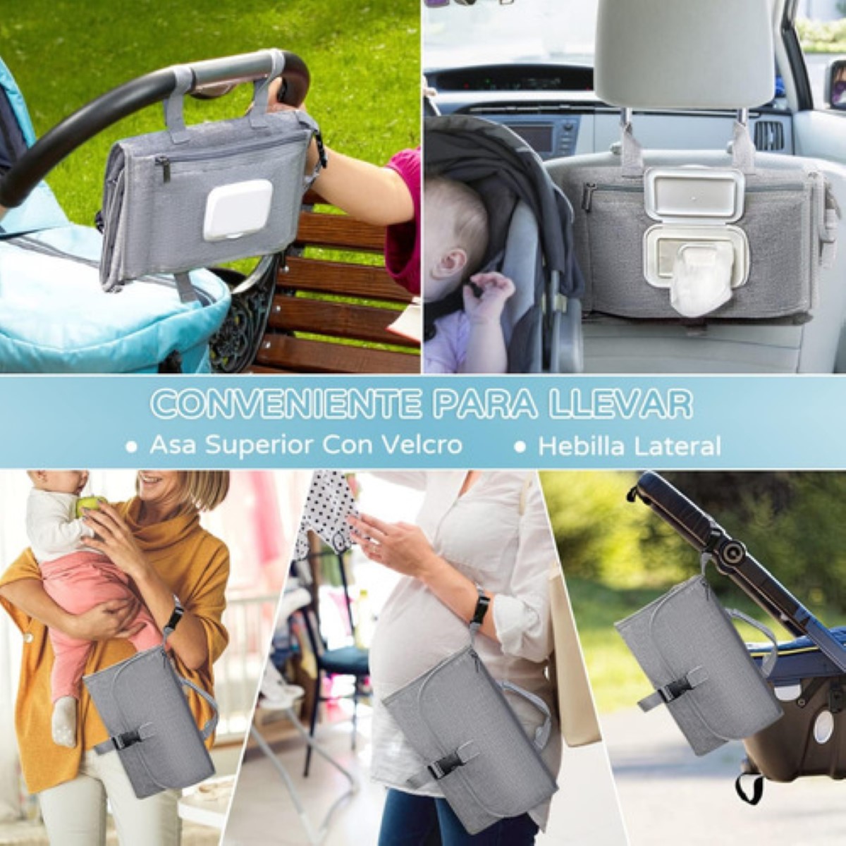 Cambiador De Bebé Impermeable Portátil Articulos Para Bebes gris
