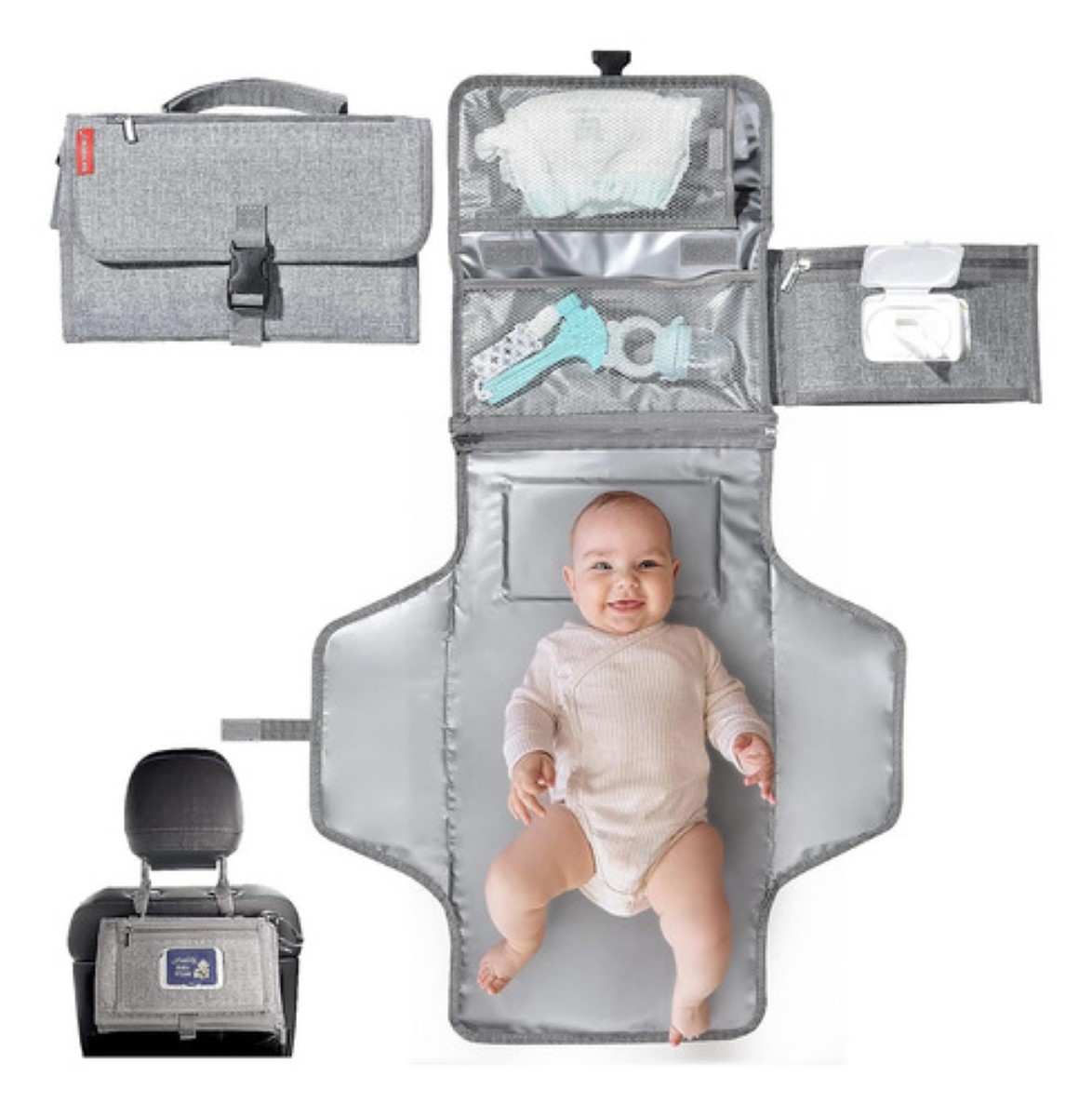 Cambiador De Bebé Impermeable Portátil Articulos Para Bebes gris