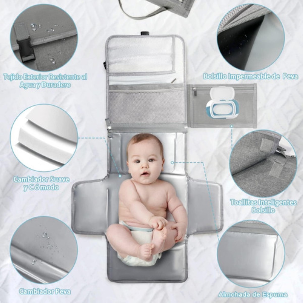  Cambiador de bebé impermeable - Fácil de limpiar, ligero y  portátil - Cojín de espuma grande para mayor comodidad - Jool Baby (gris) :  Bebés